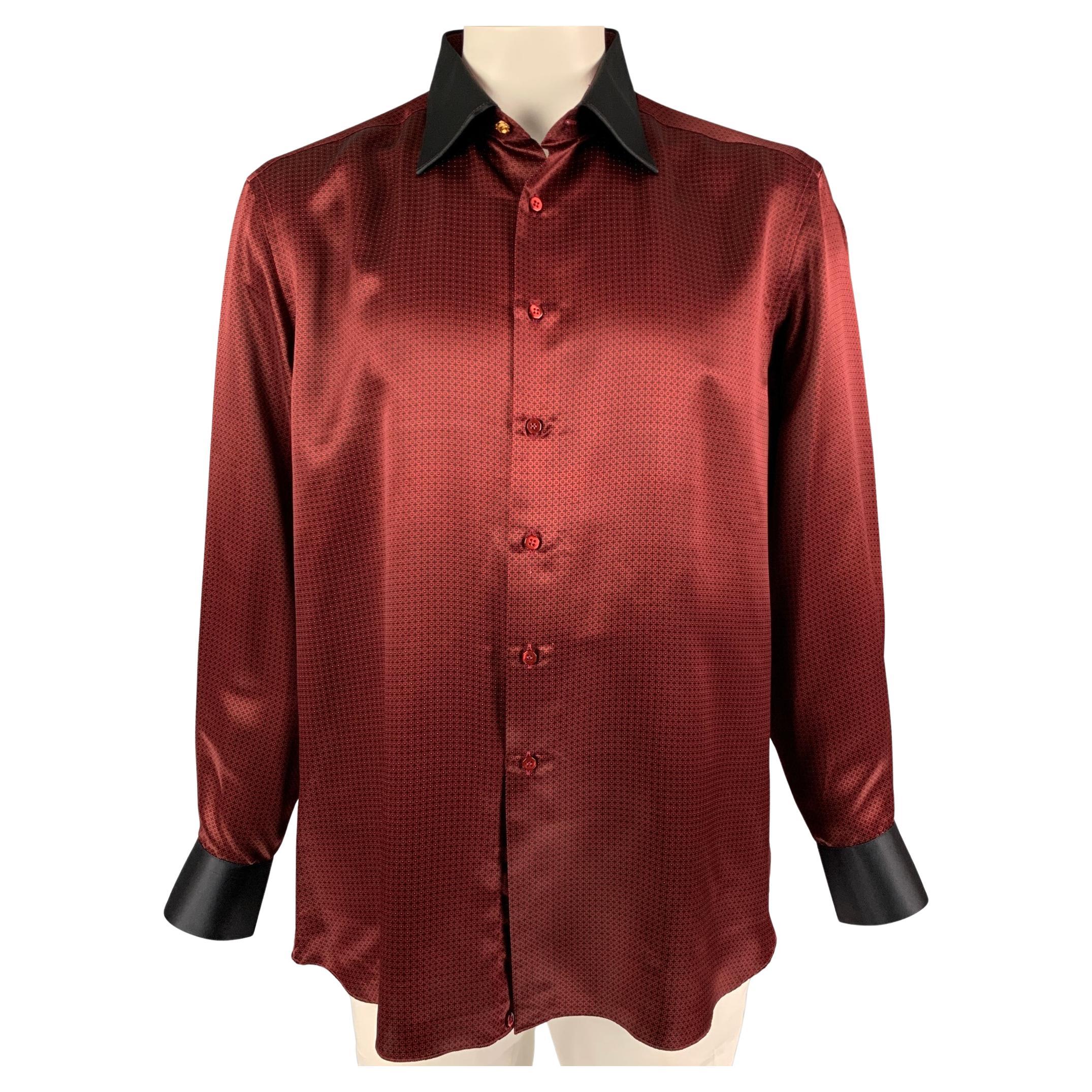 STEFANO RICCI Size XL Burgundy Black Dots Silk Long Sleeve Shirt