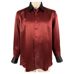 STEFANO RICCI Size XL Burgundy Black Dots Silk Long Sleeve Shirt