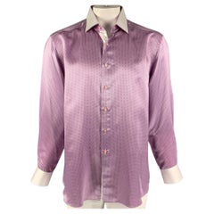 STEFANO RICCI Size XL Lilac Light Blue Dots Silk Long Sleeve Shirt