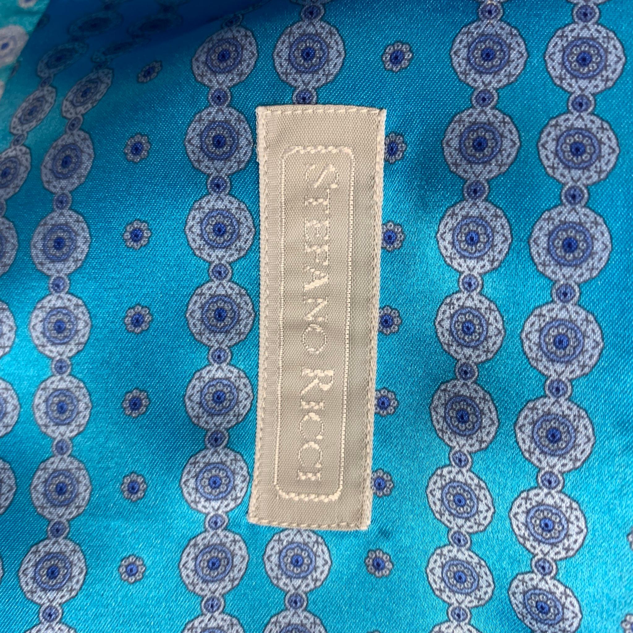 STEFANO RICCI Size XL Turquoise Light Grey Dots Silk Long Sleeve Shirt 1