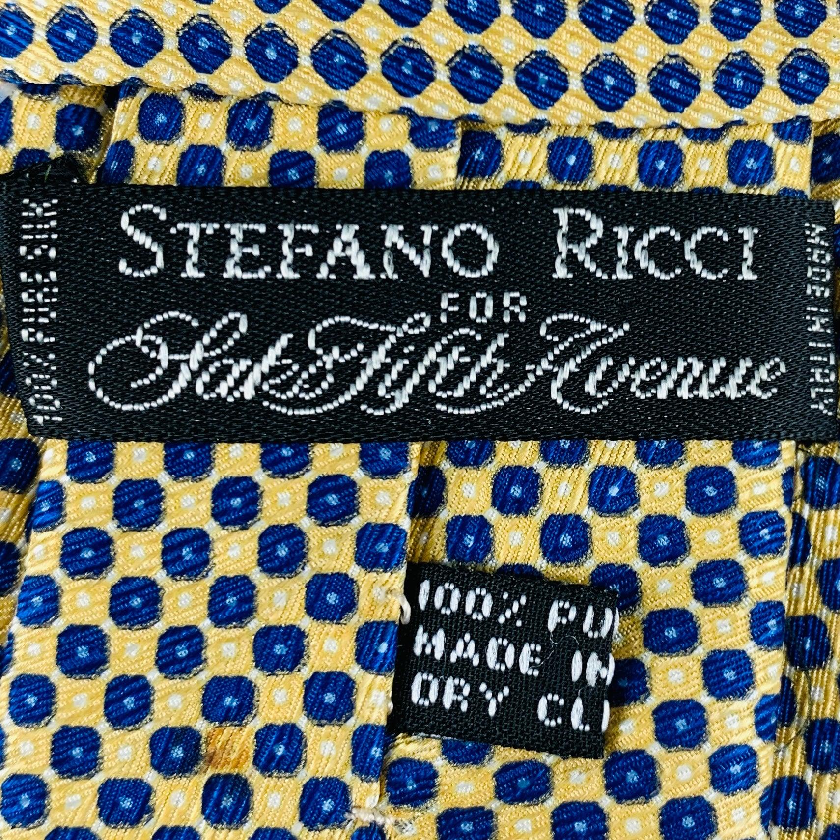 STEFANO RICCI Yellow Navy Nailhead Silk Tie In Good Condition For Sale In San Francisco, CA