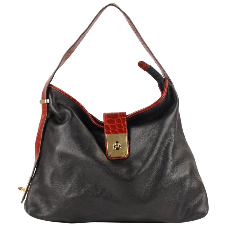 Stefano Serapian Hobo Bag with Croc Look Trim For Sale at 1stDibs ...
