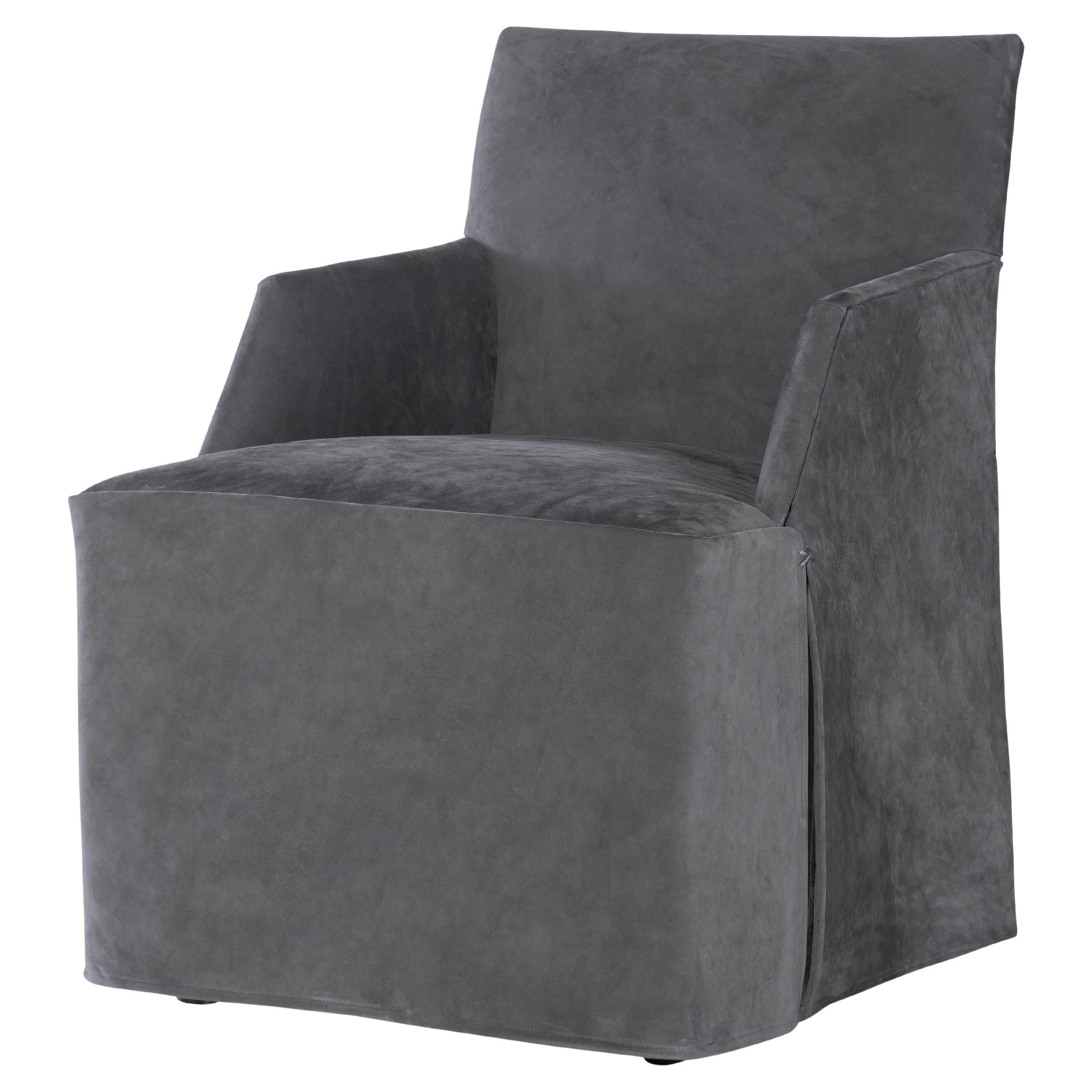Stefano Skirted Chair - Charcoal Suede