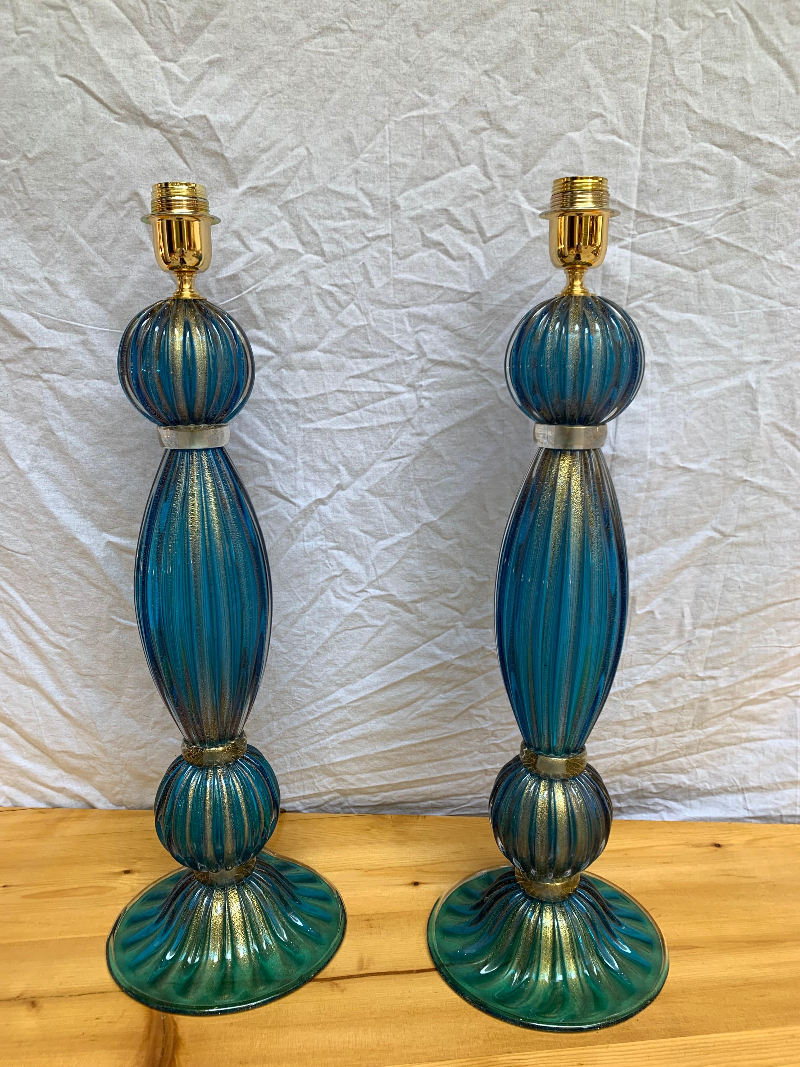 Pair of Stefano TOSO table lamps, 1980
Italy
Murano glass
Signed
Measures: H 62 D 22 cm.