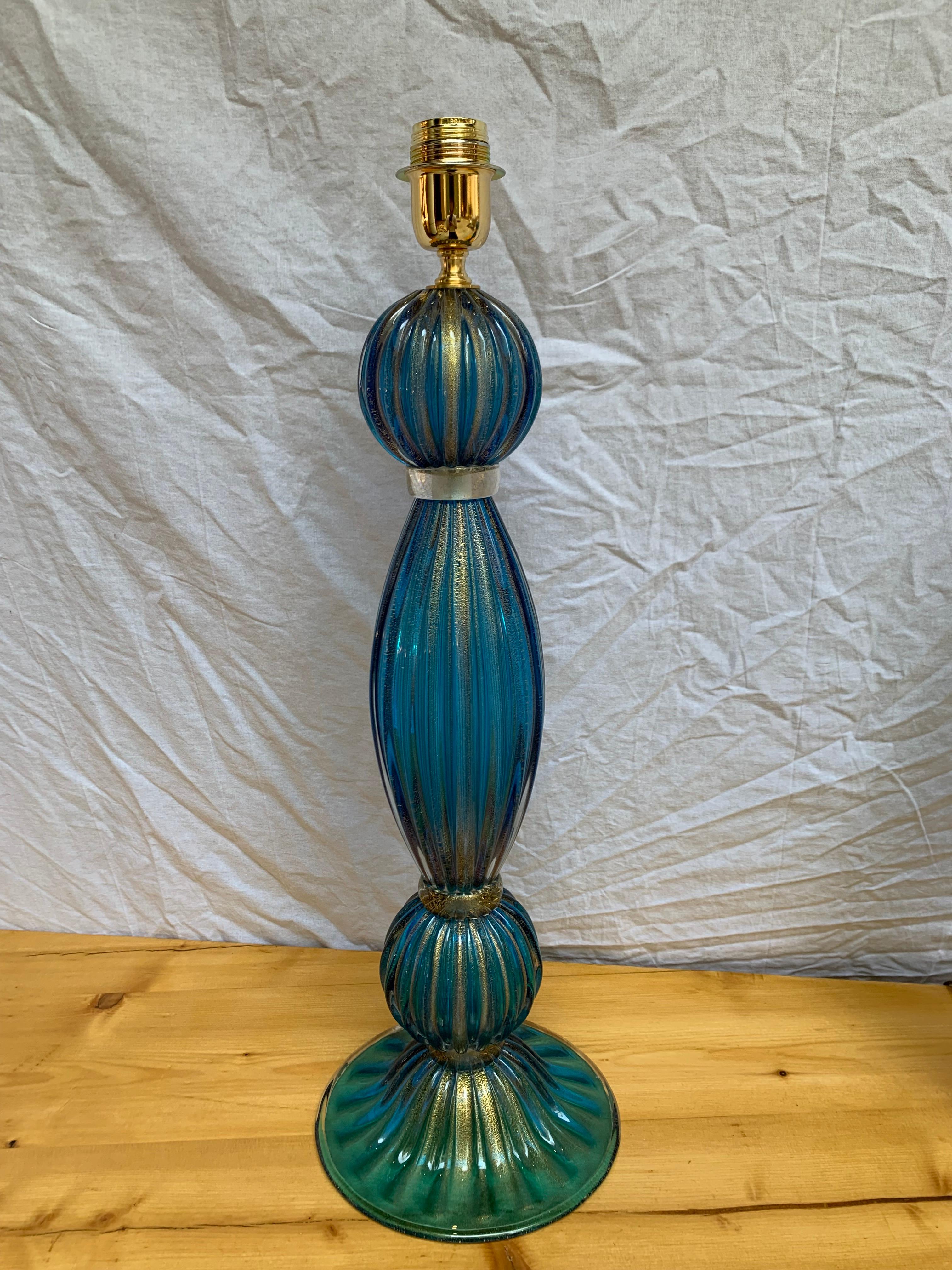 Late 20th Century Stefano Toso, Pair of Blue Murano Table Lamps, 1980