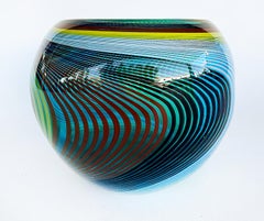 Vintage Stefano Toso Style Blown Swirled Multicolored Glass Bowl