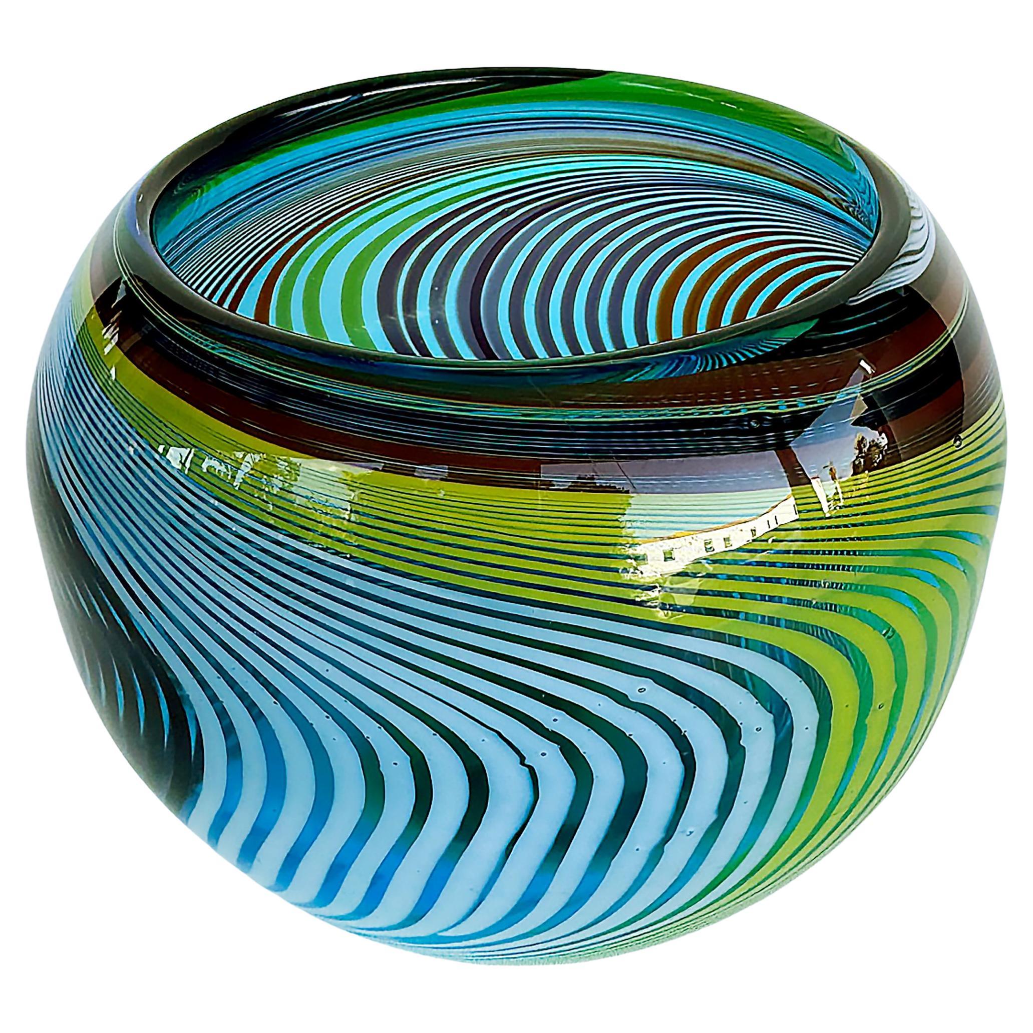 Ciotola di vetro soffiato multicolore vintage in stile Stefano Toso