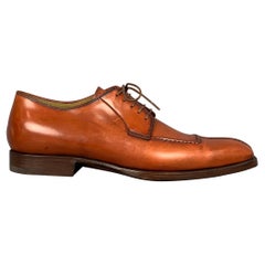 STEFANOBI Taglia 8 Cognac Stitch a contrasto in pelle Split Toe Lace Up Shoes