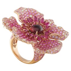 Stefere 18K Rose Gold 0.47ct Diamond, Tourmaline, Sapphire and Ruby Flower Ring