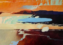 Gran Pintura Contemporánea Abstracta Figurativa Paisaje Con Montañas