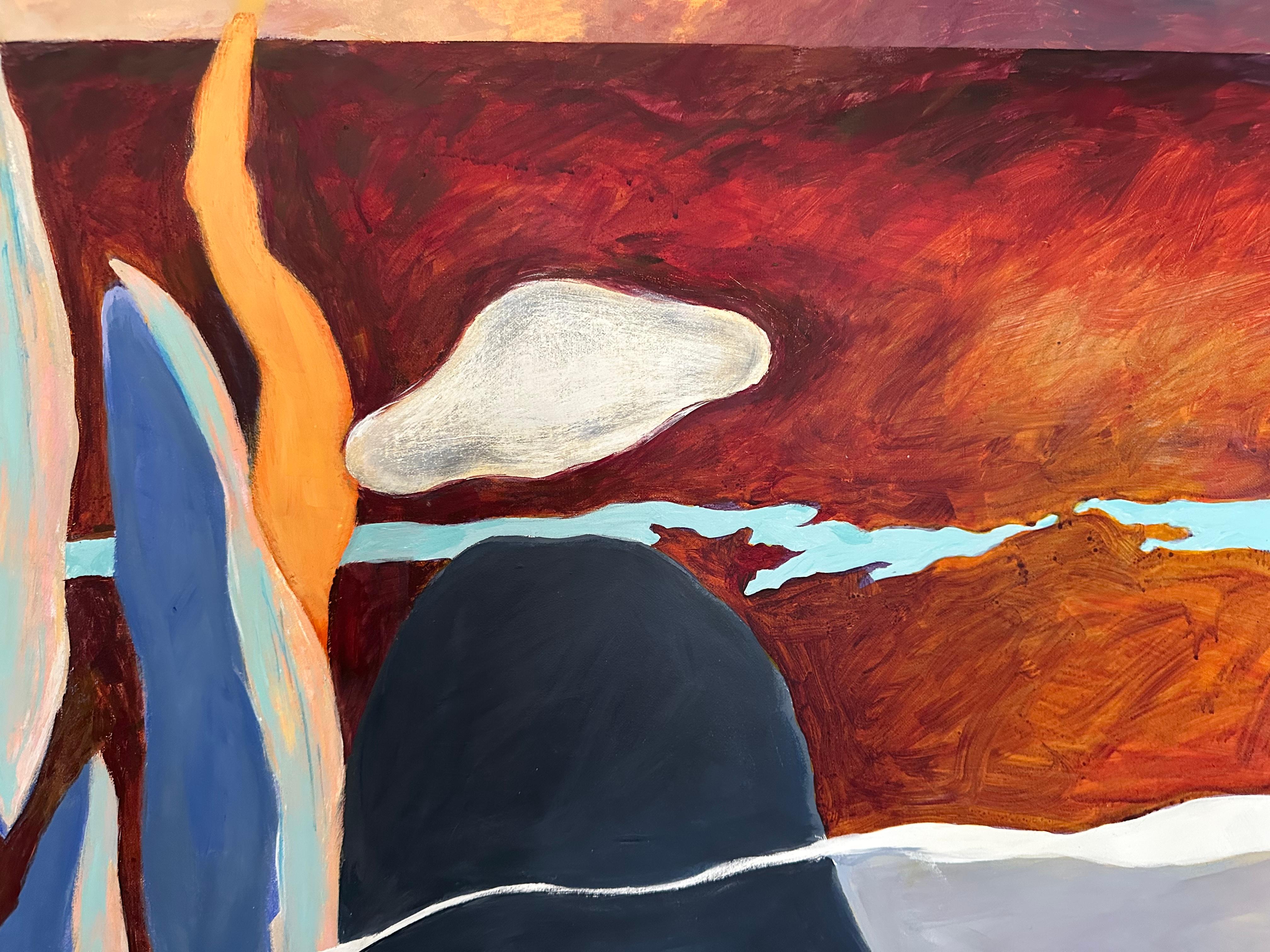 Paisaje extragrande. Pintura Contemporánea Figurativa Abstracta Horizonte Naranja - Figurative Painting Gris de Steffen Bue