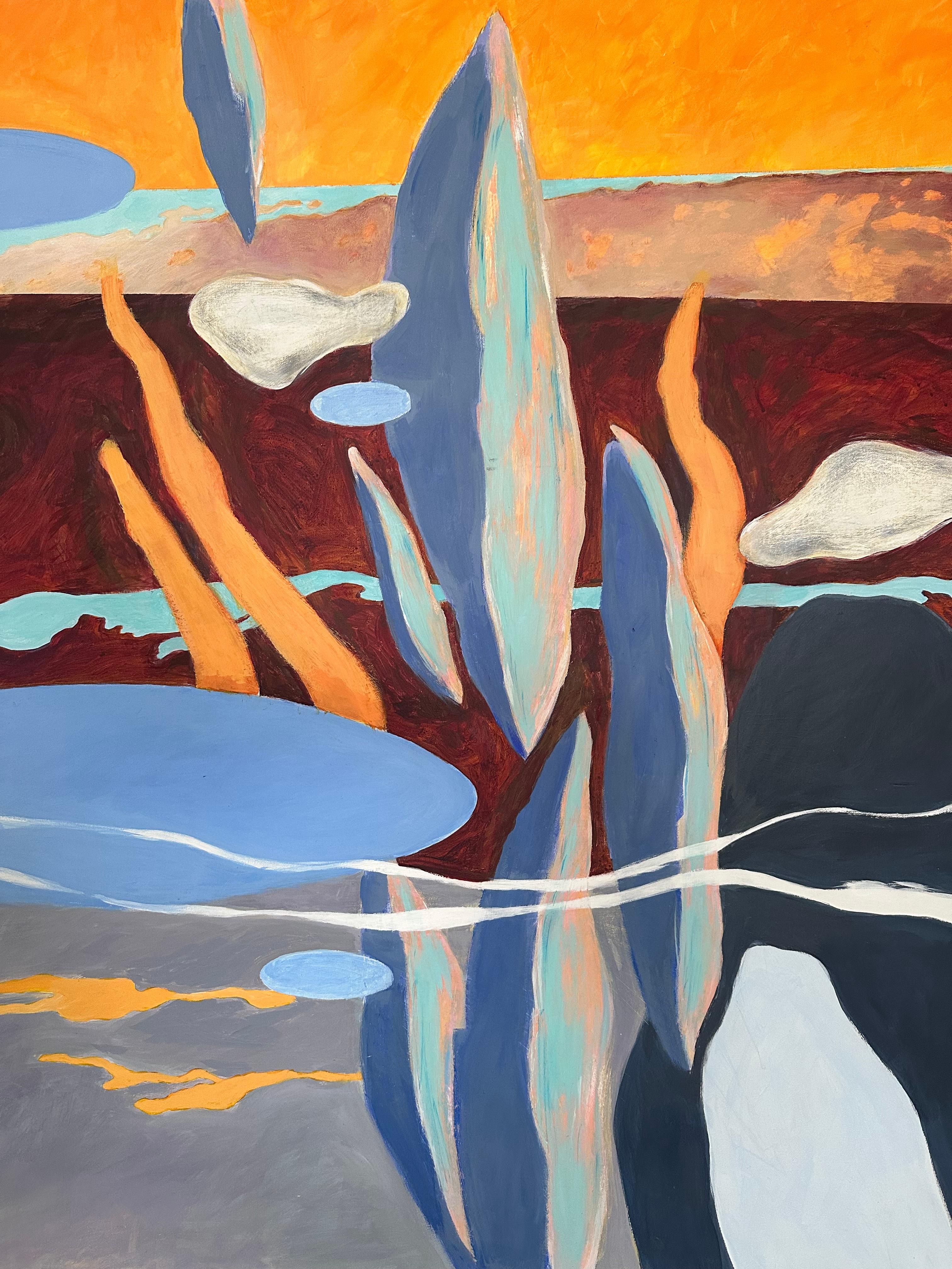 Paisaje extragrande. Pintura Contemporánea Figurativa Abstracta Horizonte Naranja en venta 1