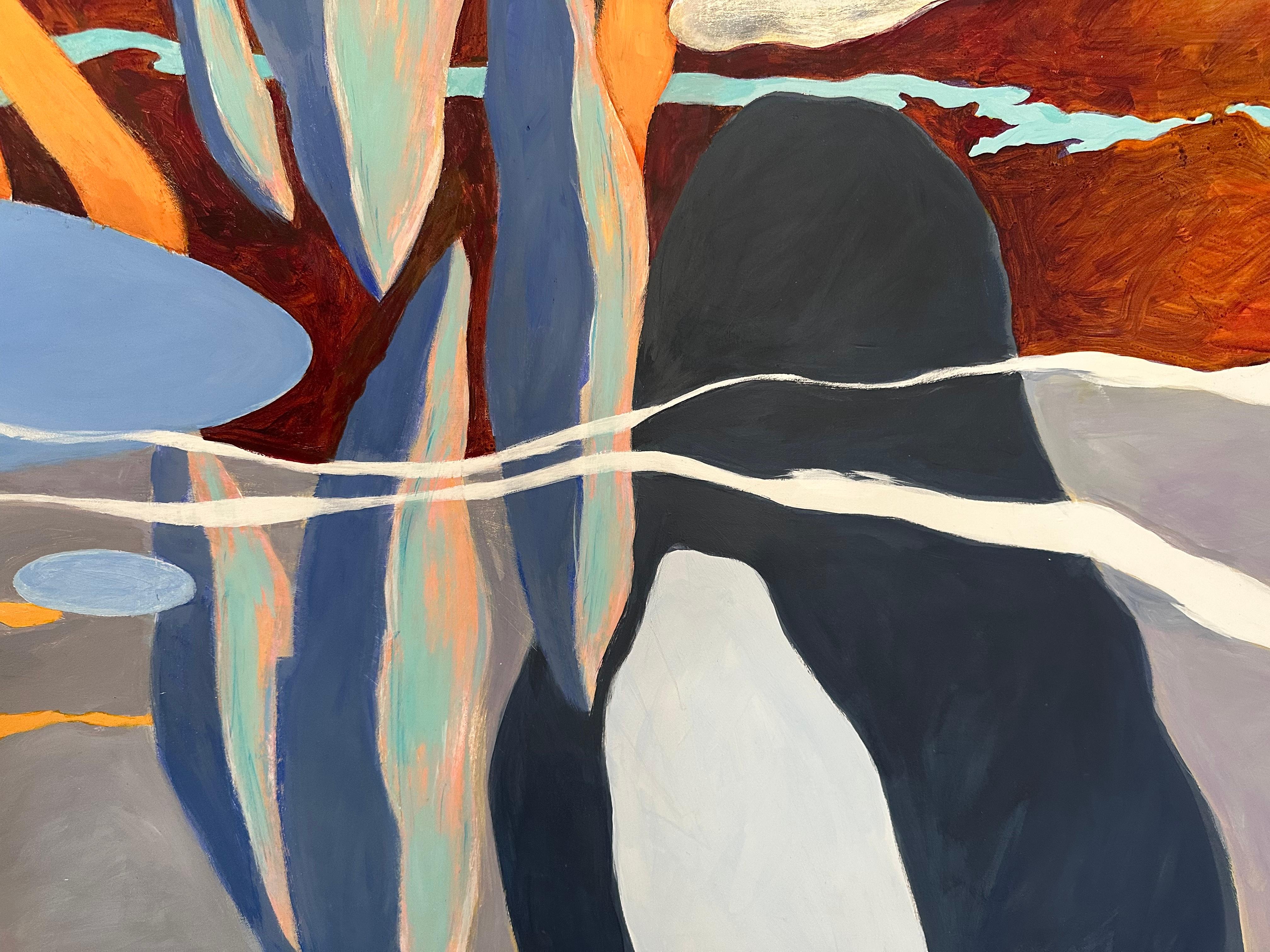 Paisaje extragrande. Pintura Contemporánea Figurativa Abstracta Horizonte Naranja en venta 2
