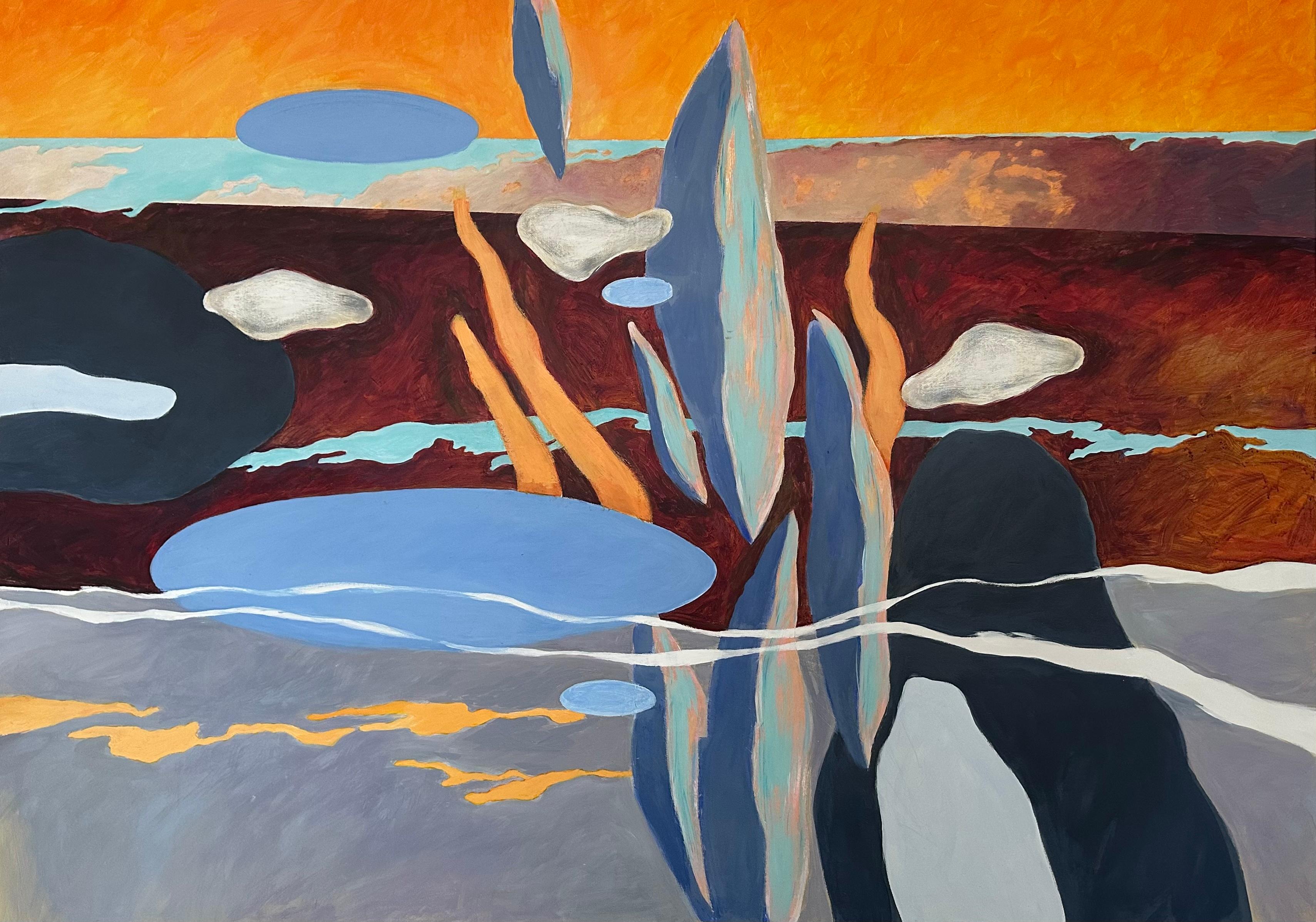Figurative Painting de Steffen Bue - Paisaje extragrande. Pintura Contemporánea Figurativa Abstracta Horizonte Naranja
