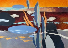Extra-große Landschaft. Contemporary Figurative Abstrakt Orange Horizont Malerei
