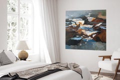 "Finding Home" Grande paesaggio astratto nuvoloso blu contemporaneo di Steffen Bue