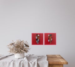 "Nice Friend I & II" A Pair/Set Of 2 Miniature Pink Red Abstract Portraits