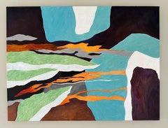 "Stairways To Heaven" Blue Orange Contemporary Figurative Landscape, Steffen Bue