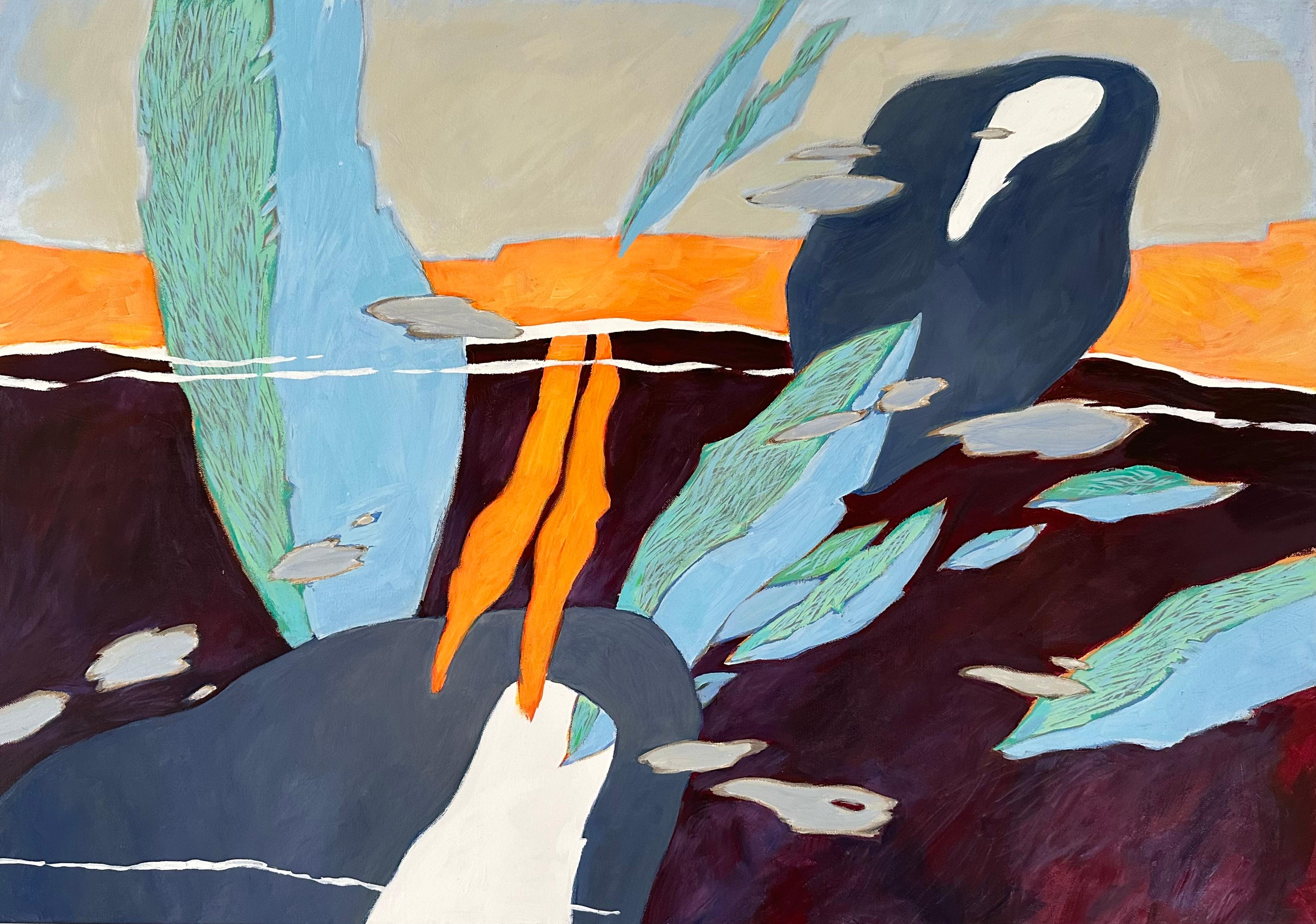 "Wish To See You Here II" des dänischen Künstlers Steffen Bue ist ein fesselndes zeitgenössisches Landschaftsgemälde, das Sie in eine Welt aus leuchtenden Farben und dynamischen Formen eintauchen lässt.

Dieses großformatige Acrylgemälde mit den