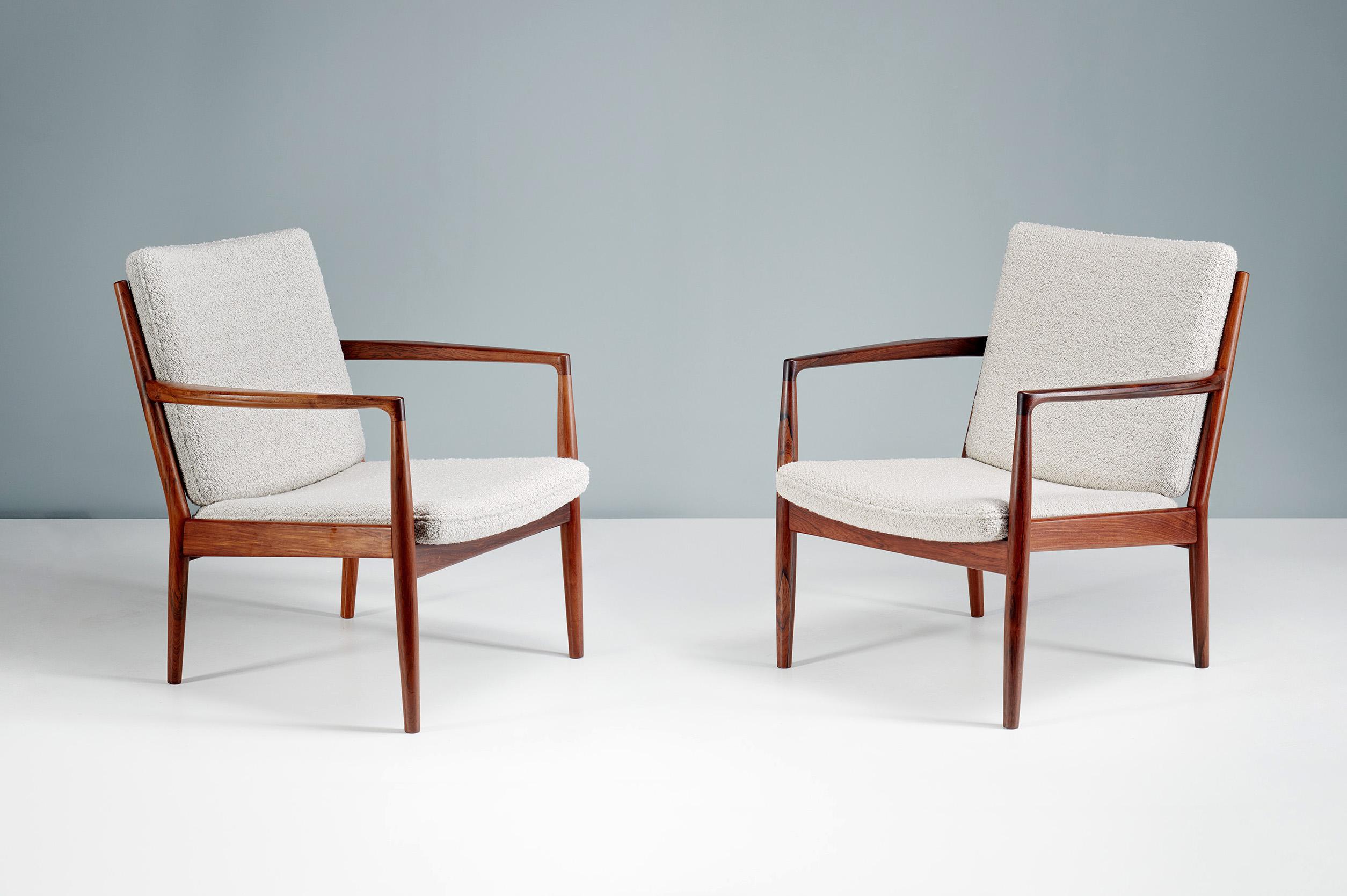 Scandinave moderne Steffen Syrach-Larsen fauteuils de salon en bois de rose, années 1960 en vente