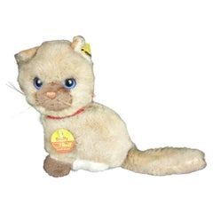 Retro  Steiff Cat "Snuffy" 3520/17 with Button and Flag - Approximately 17cm - 1H19