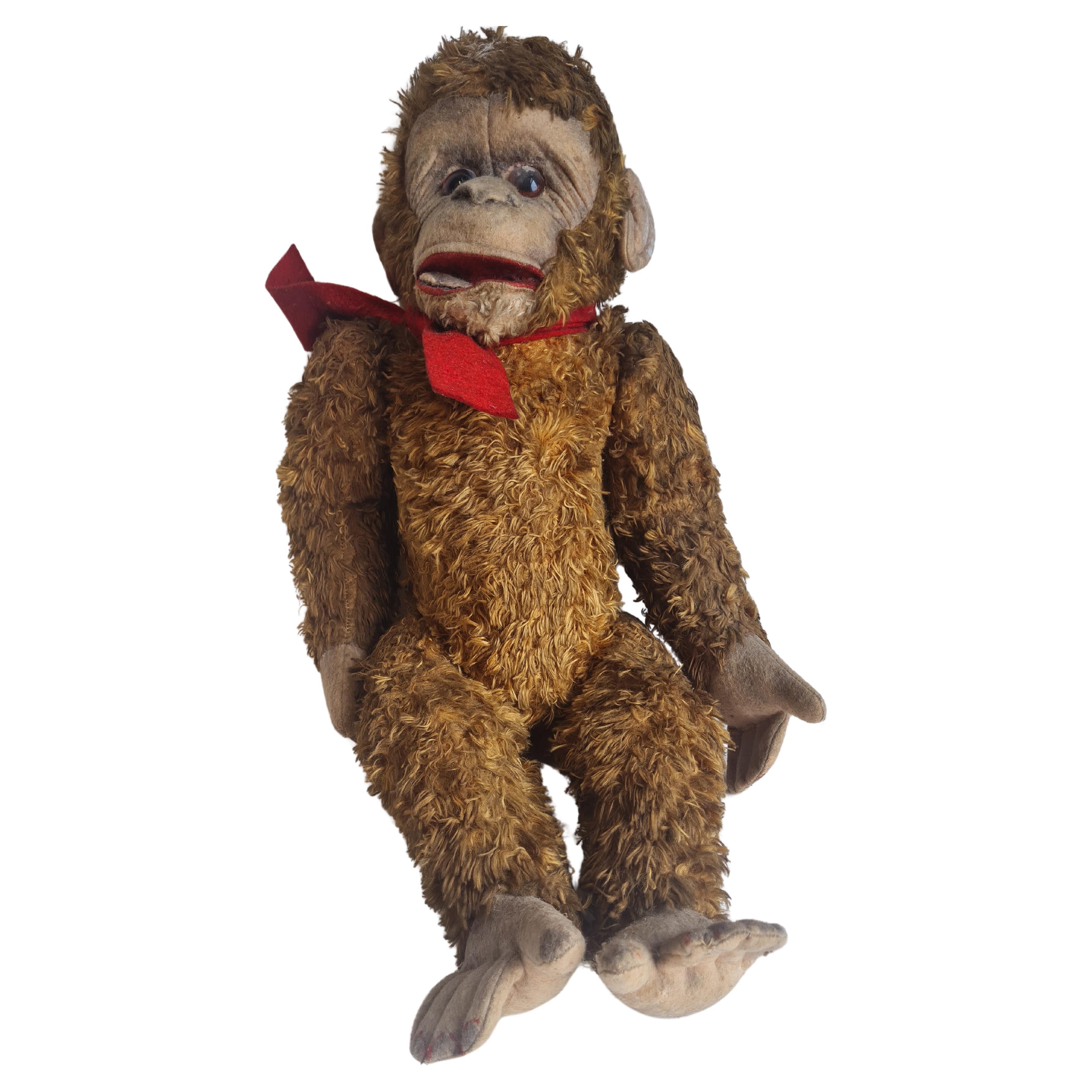 Monkey de Steiff Jocko, chimpanzee allemand en mohair assis des années 1950 en vente