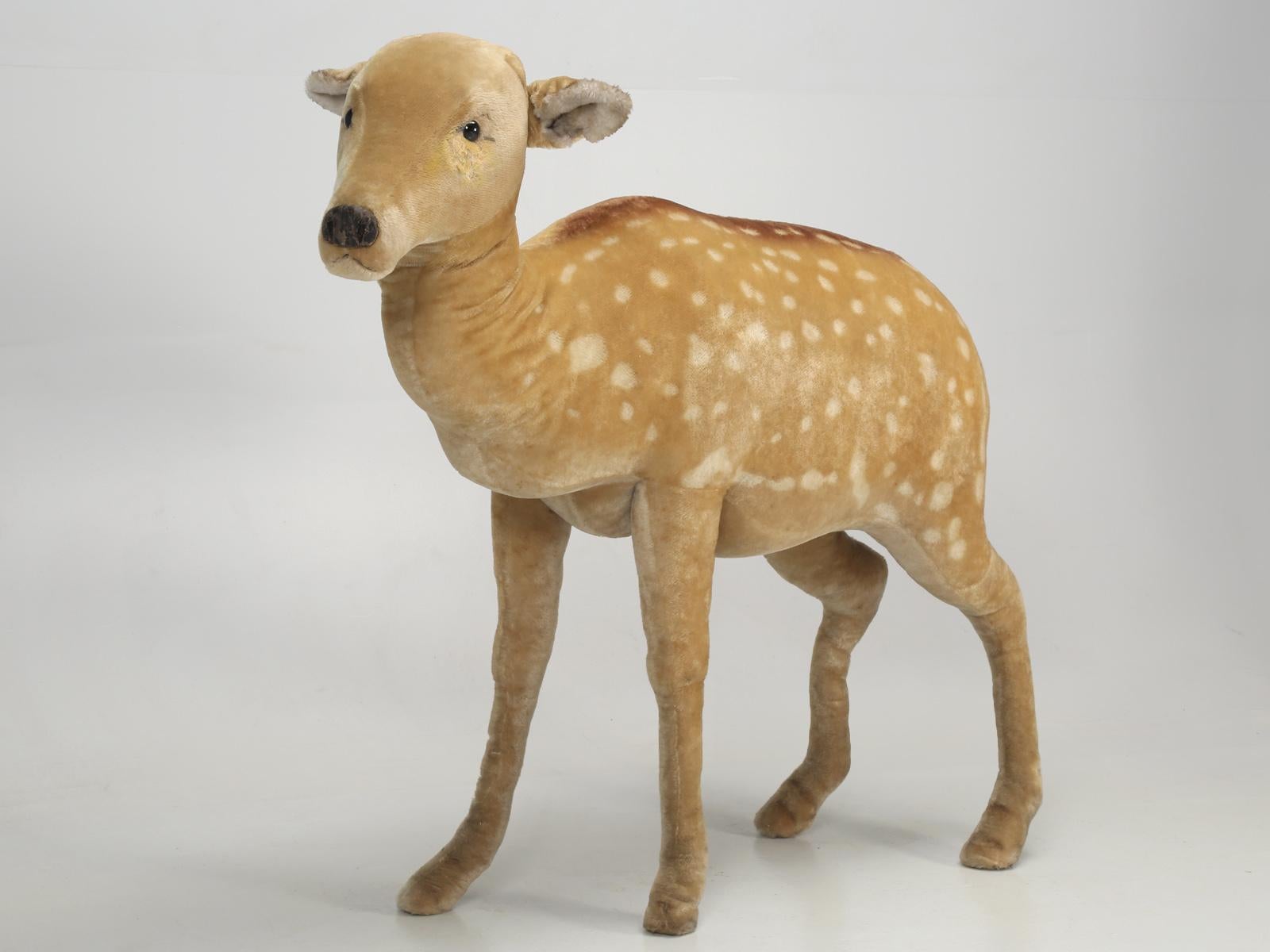 Life-sized, mohair Steiff Elk, probably from the 1960s. Steiff referred to these life-size stuffed creatures as, “studio animals” and were very expensive when new. As I child, we would occasionally visit New York City and I can remember seeing them