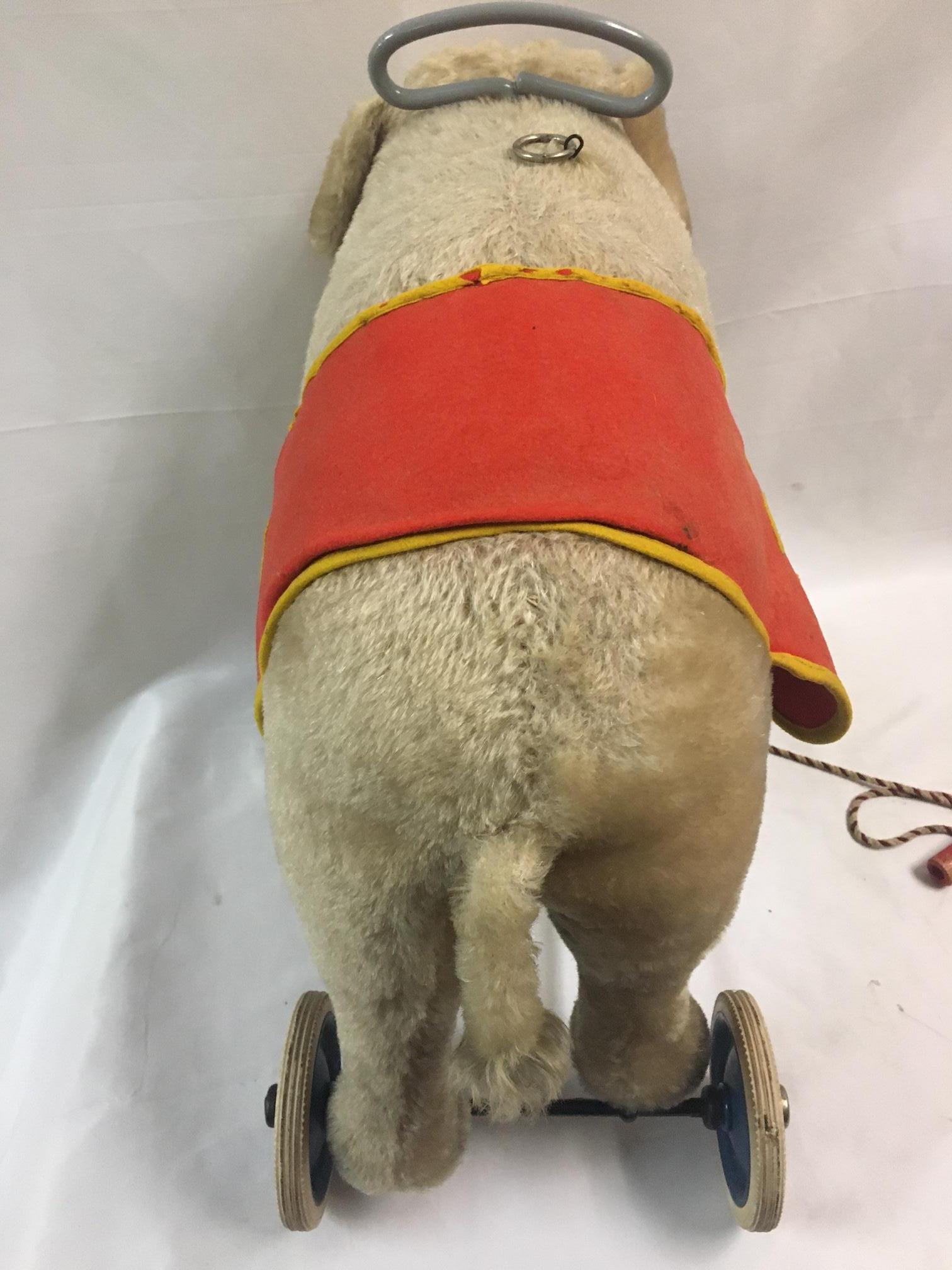Metal Steiff Riding Elephant on Wheels With Growler and Felt Saddle