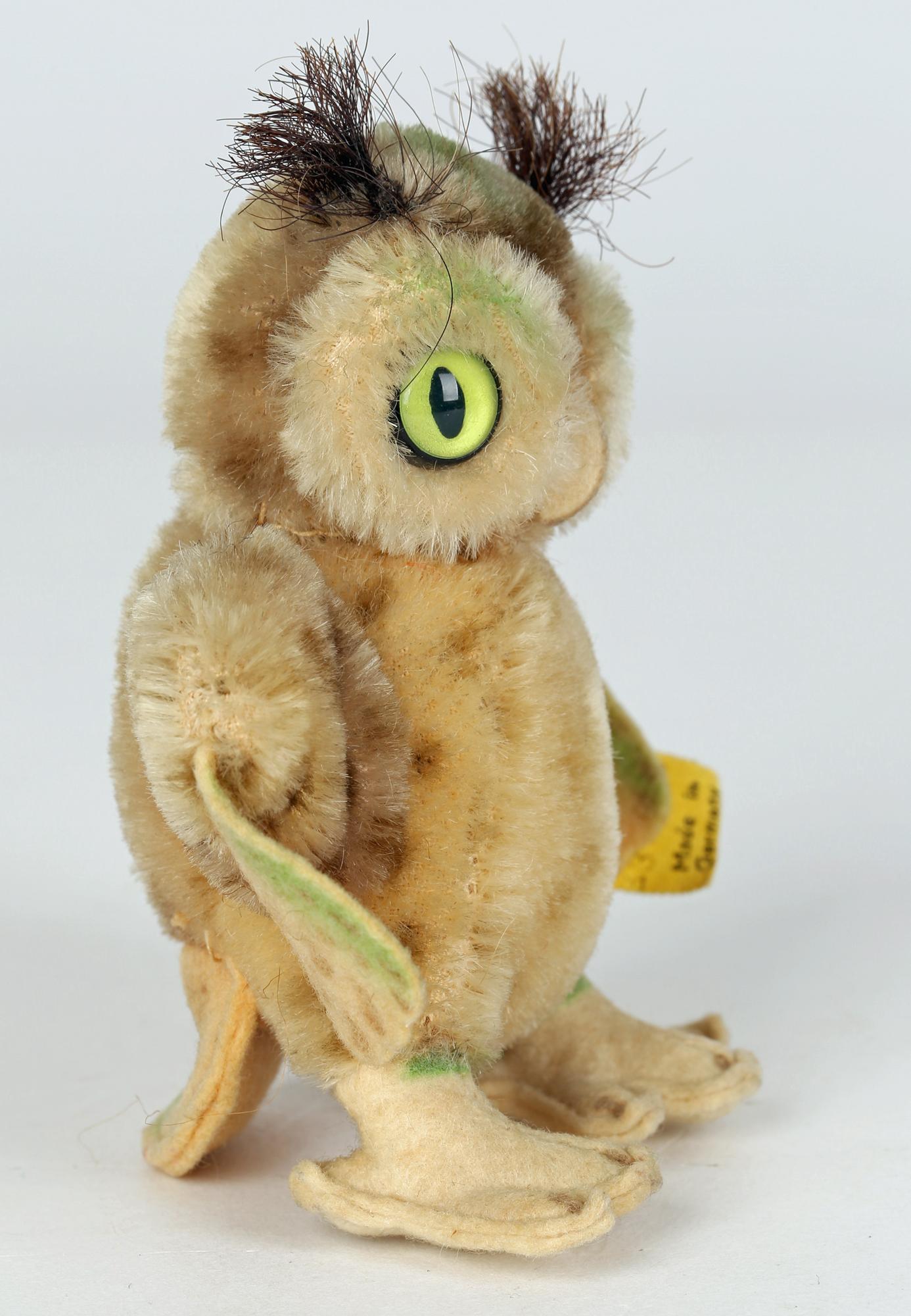 German Steiff Vintage Wittie the Owl Small Mohair Figure with Label