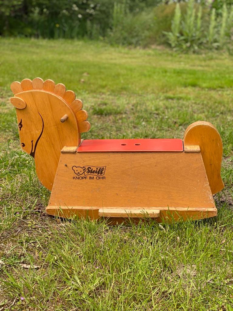 From the collection of Steiff Germany is this rocking Horse / toy box (8491/45). In 1970 it was first published the catalog of Steiff. The rocking horse is an iconic piece in the Steiff collection. This piece has been played with as a child should