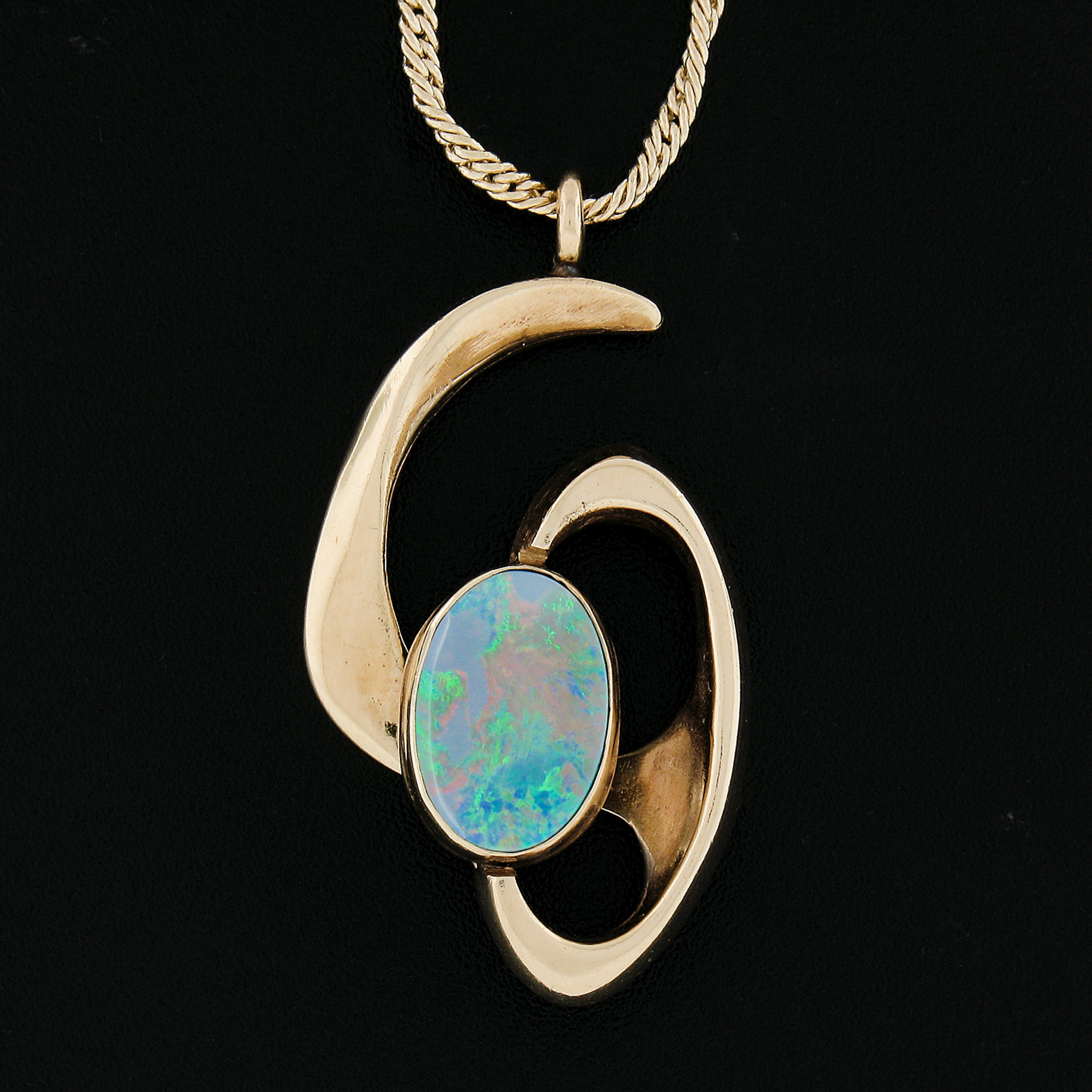Steig Colgante de oro amarillo de 14k con forma libre de ópalo de Boulder Collar de cuerda retorcida de 18 pulgadas Corte oval en venta