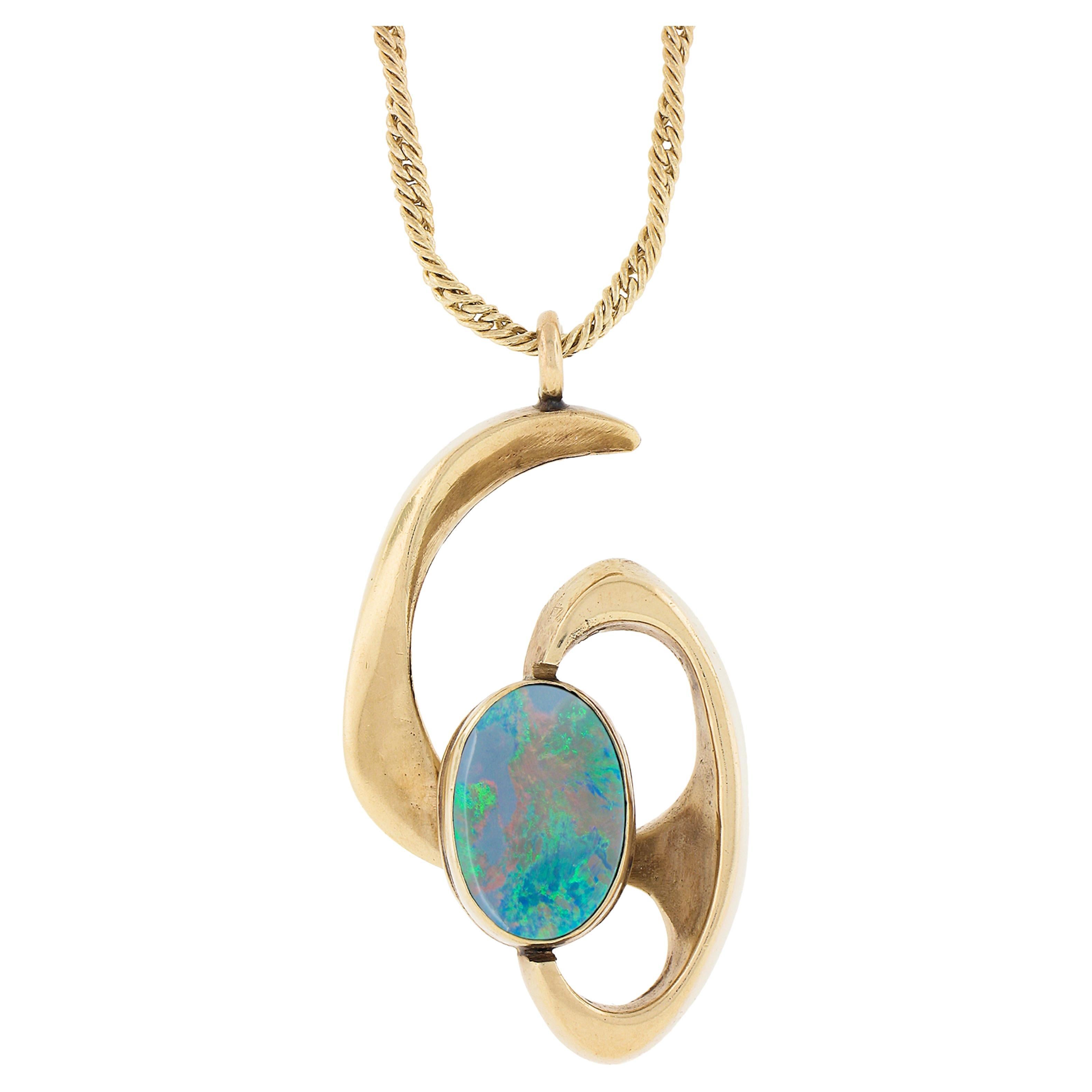Steig Colgante de oro amarillo de 14k con forma libre de ópalo de Boulder Collar de cuerda retorcida de 18 pulgadas en venta