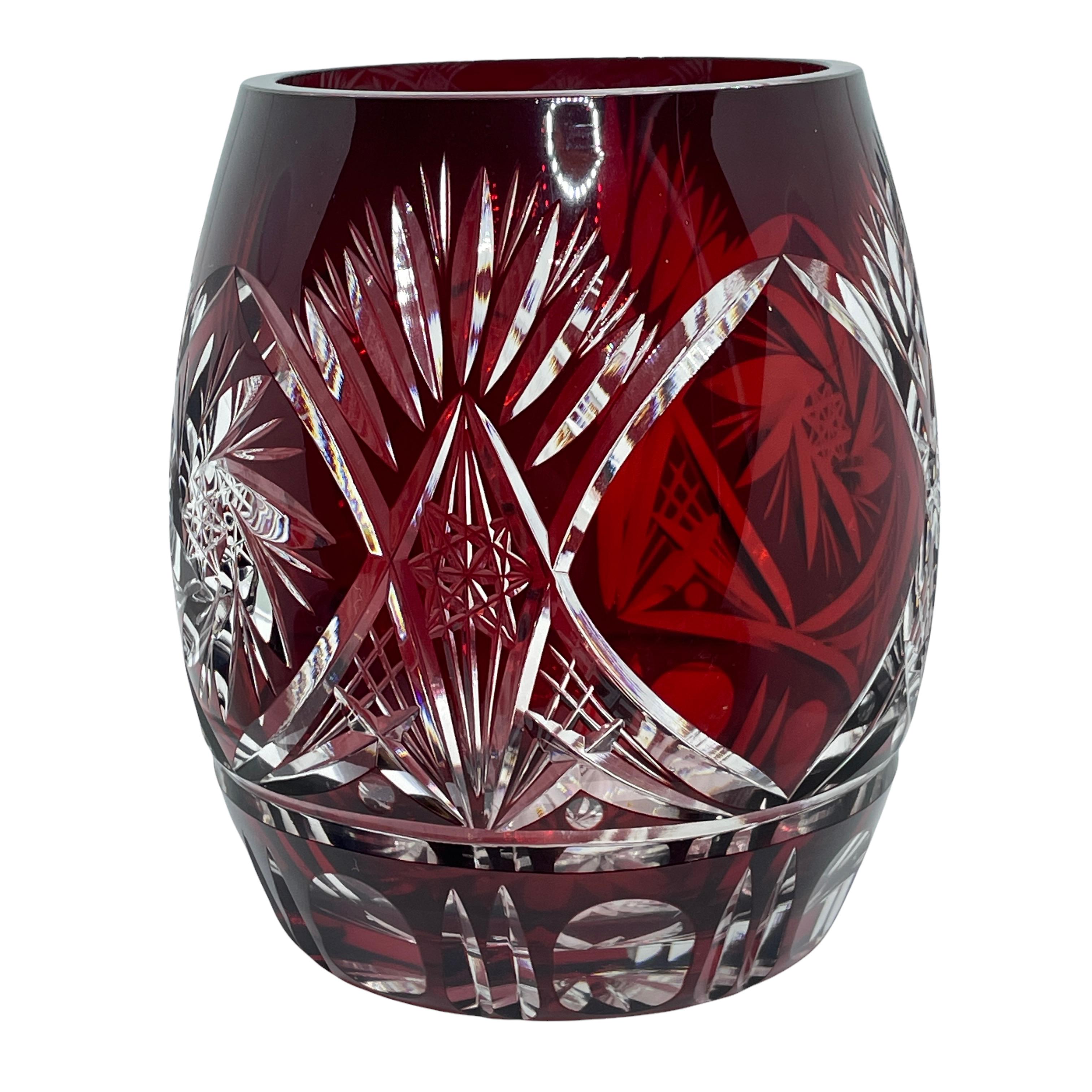 Czech Stein Beer Glass Mug, Ruby Red Crystal Art Glass, Vintage Bohemia