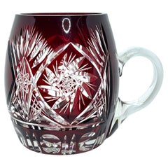 Stein Beer Glass Mug, Ruby Red Crystal Art Glass, Vintage Bohemia