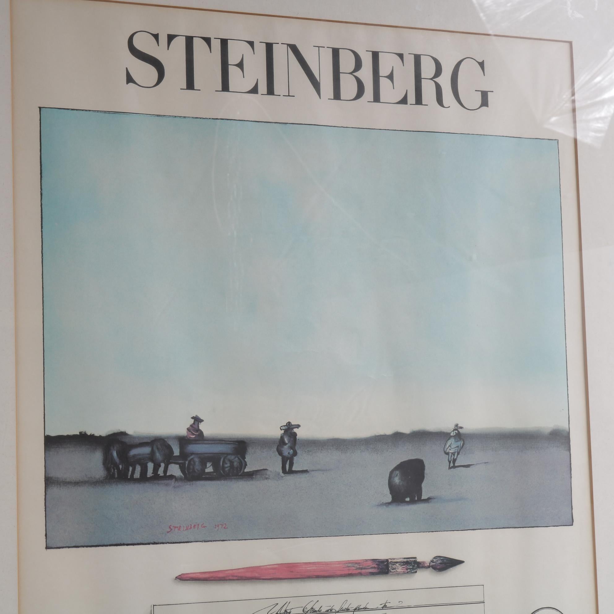 A beautiful lithography for the Steinberg Exhibition at Galerie Maeght, printed by Mourlot in Paris, France in 1973.

Framed in a nice, Minimalist black frame with passe partout, bringing out the best in the artwork.

In very good condition with