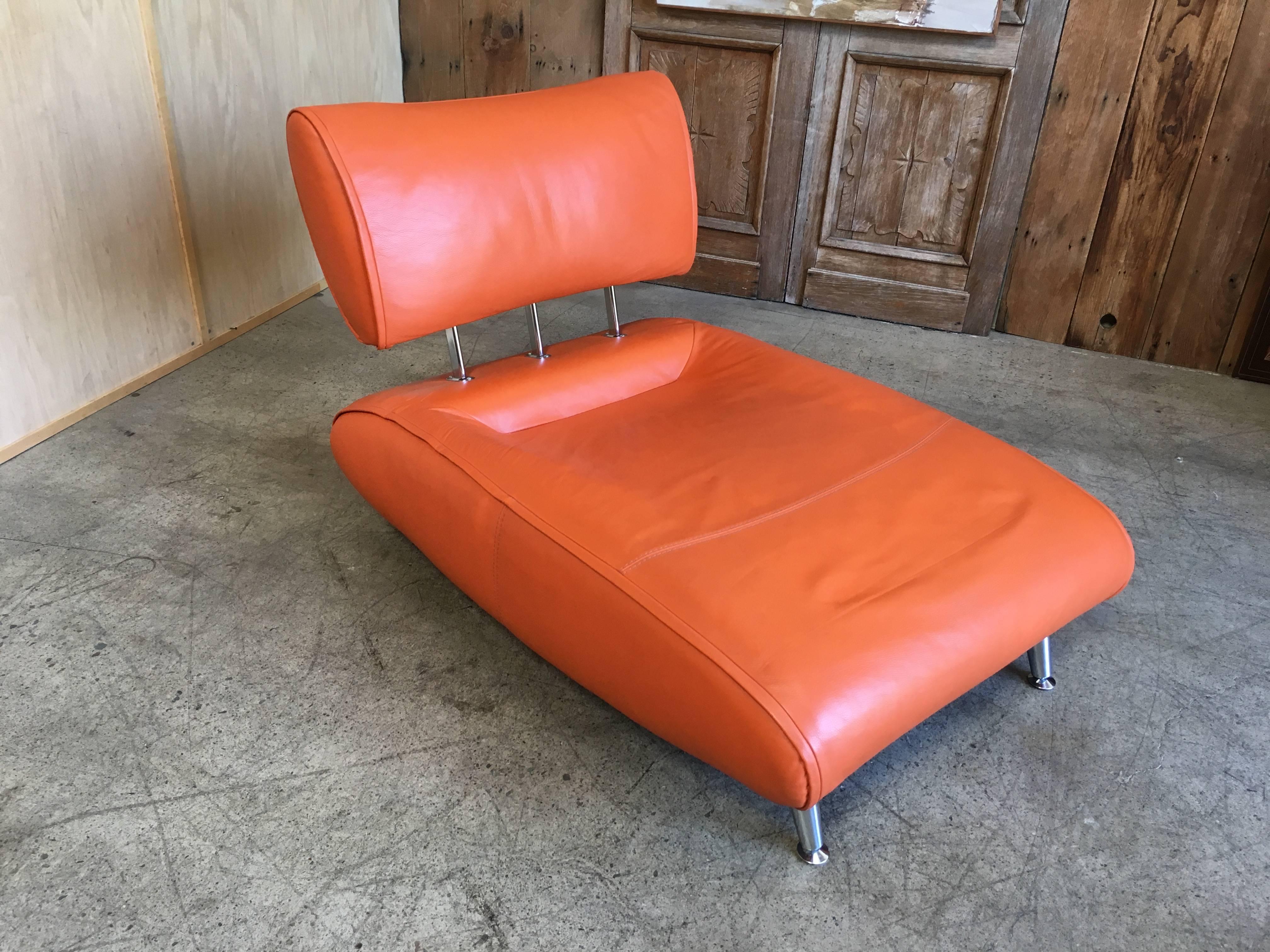 French Steiner Leather Chaise Longue