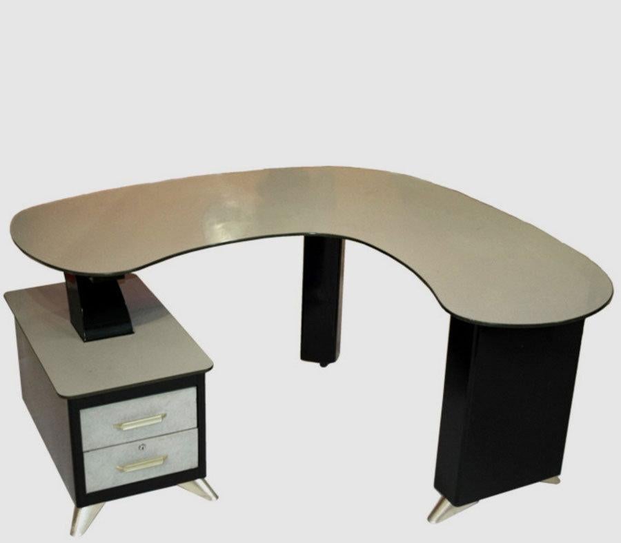 Steiner Metal Desk with Faux Vellum Drawer Fronts and Formica Tops, French, 1963 For Sale 1