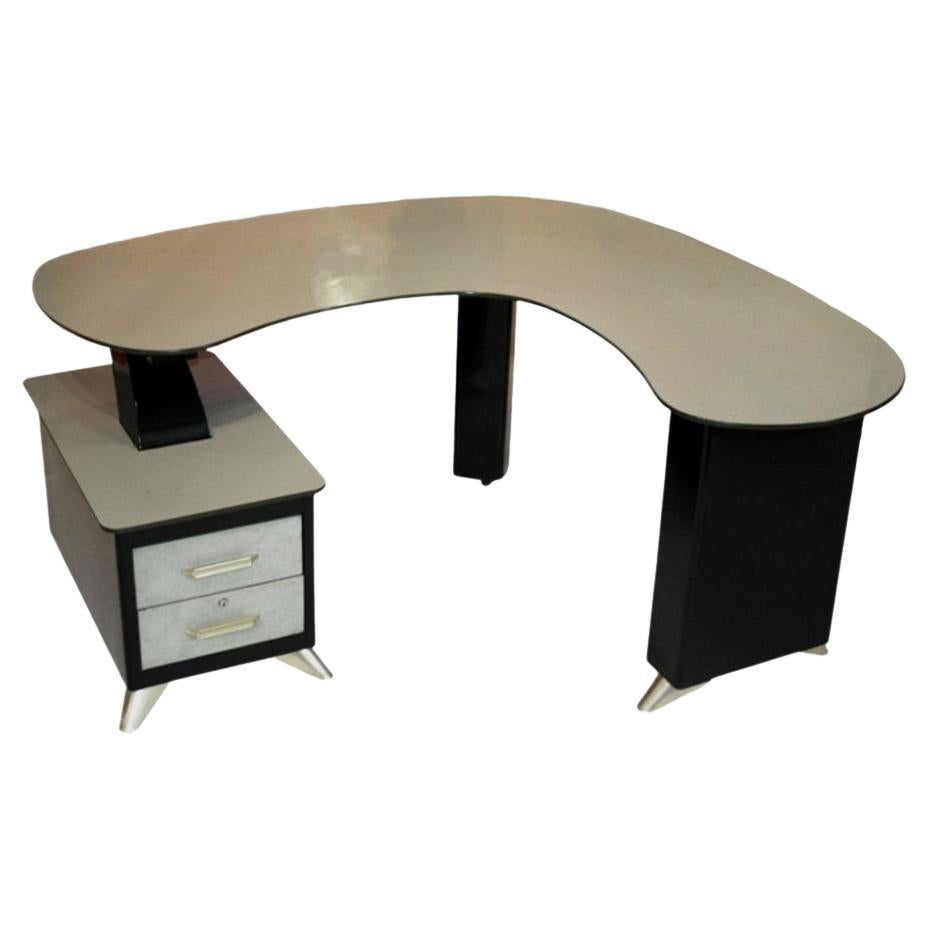 Steiner Metal Desk with Faux Vellum Drawer Fronts and Formica Tops, French, 1963 For Sale