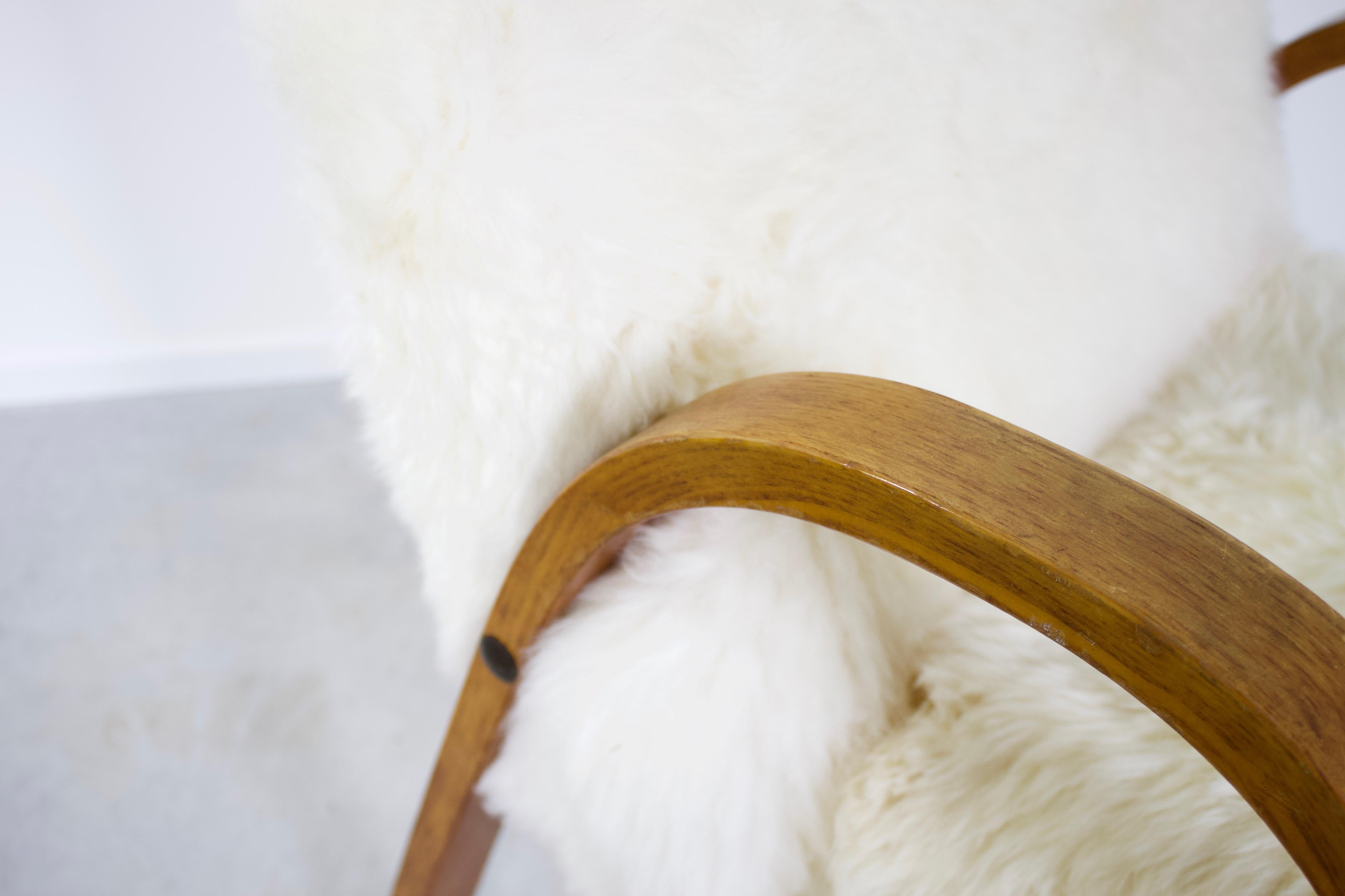 Steiner Sheepskin Bow Wood Chair, 1948, France In Good Condition In Echt, NL