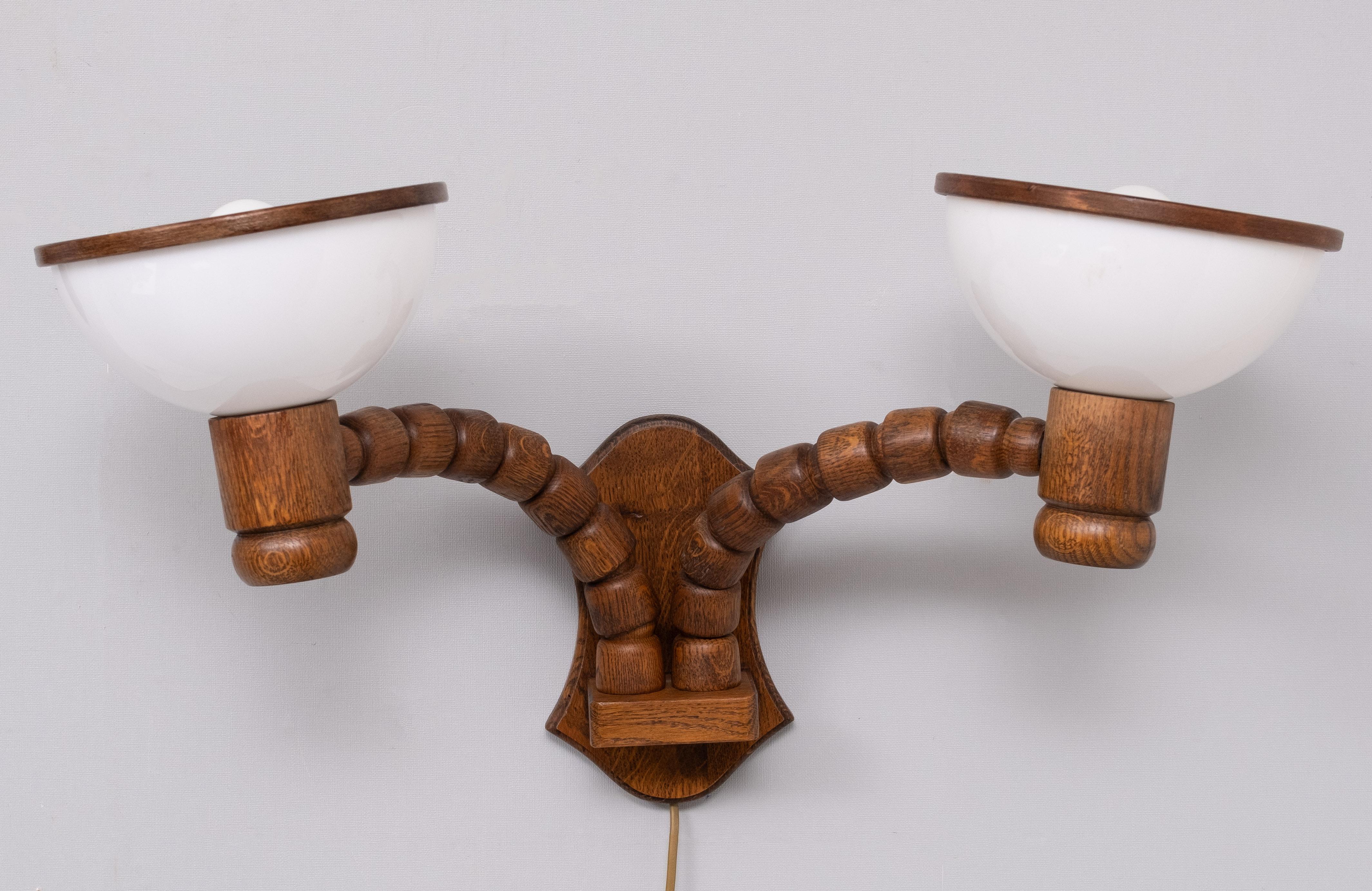 Mid-Century Modern Steinhauer set Oak wood Wall lamps 1970s For Sale