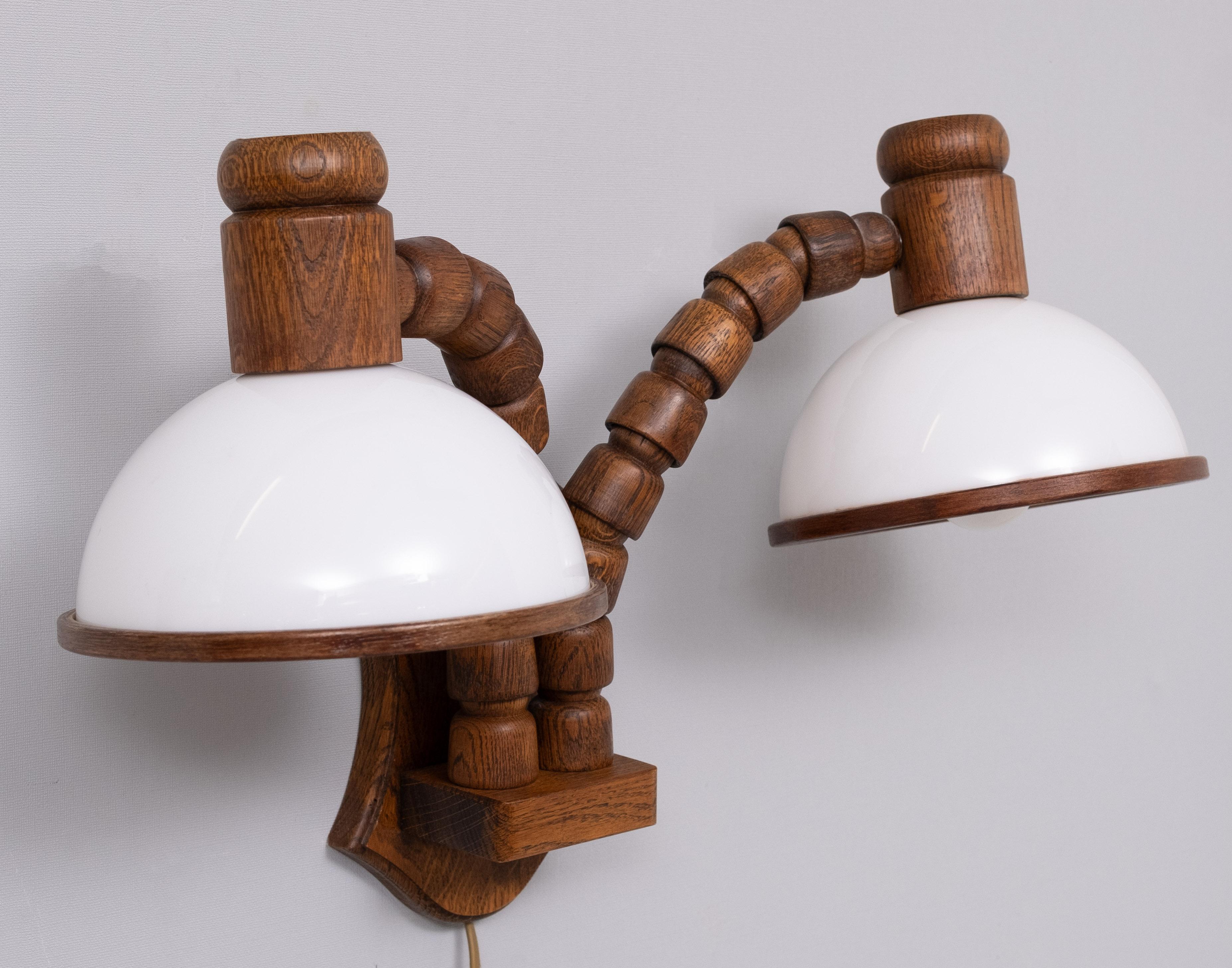 Dutch Steinhauer set Oak wood Wall lamps 1970s For Sale