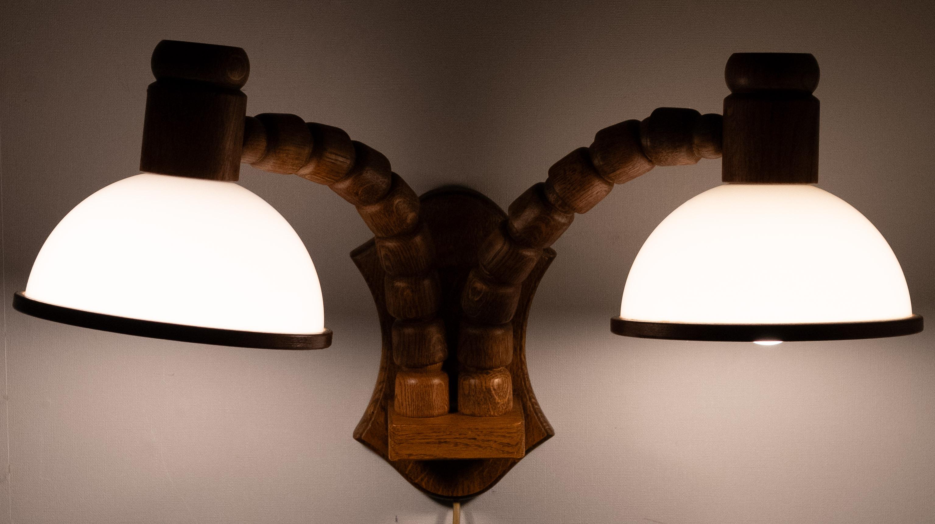 Late 20th Century Steinhauer set Oak wood Wall lamps 1970s For Sale