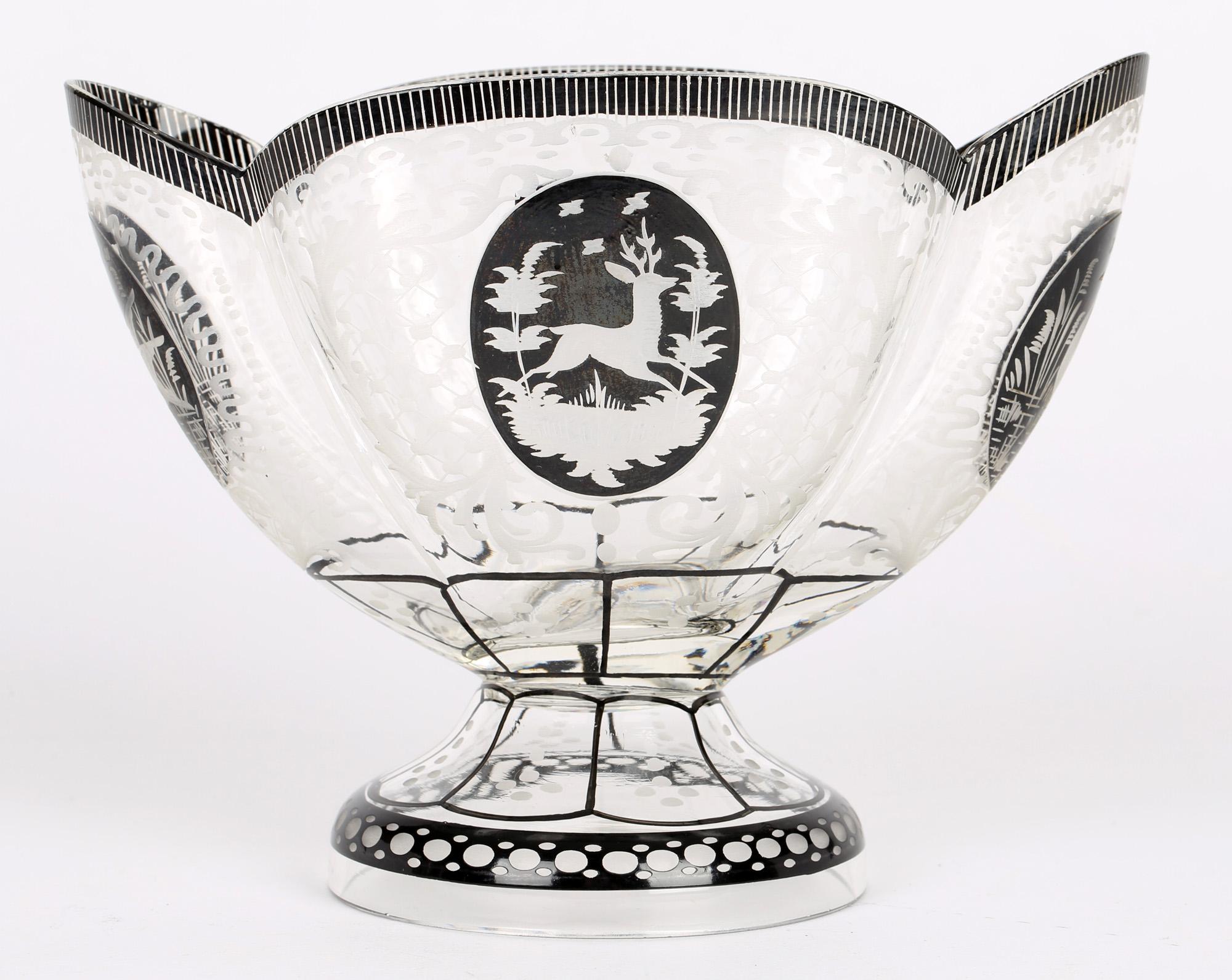 Steinschönau Schwarzlot Engraved and Etched Glass Pedestal Vase 4