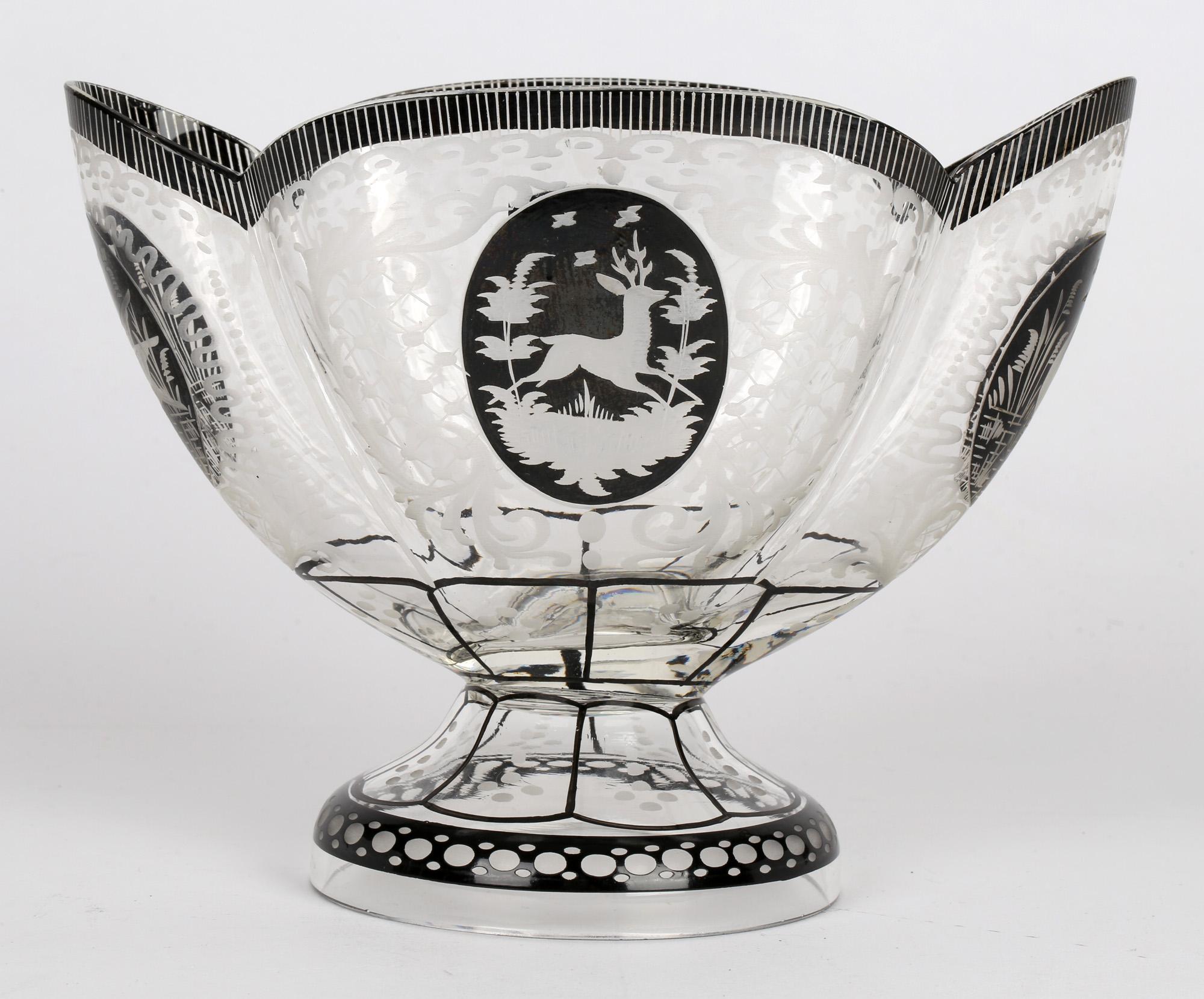 Steinschönau Schwarzlot Engraved and Etched Glass Pedestal Vase 8