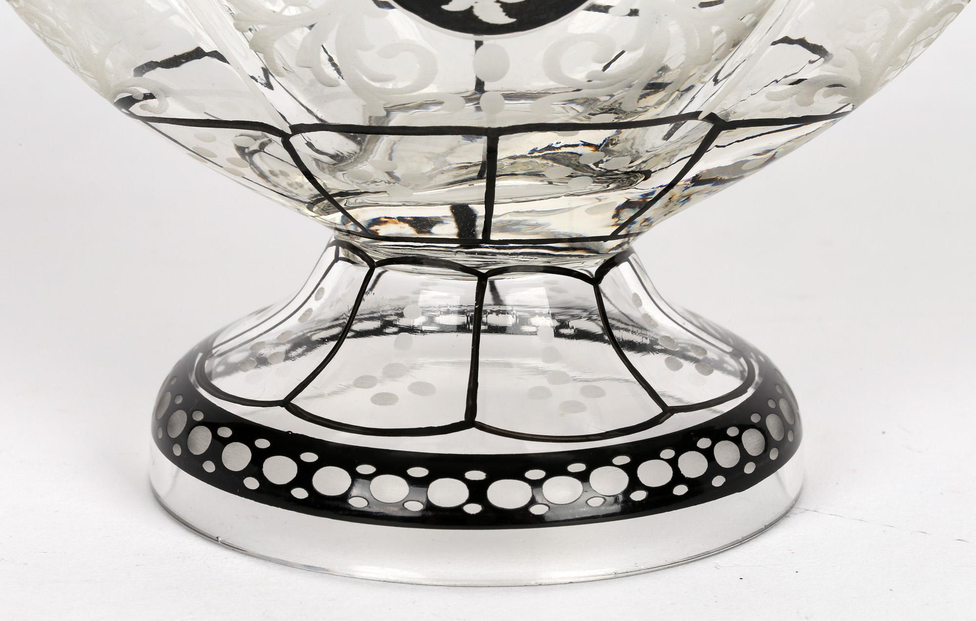 Steinschönau Schwarzlot Engraved and Etched Glass Pedestal Vase 9