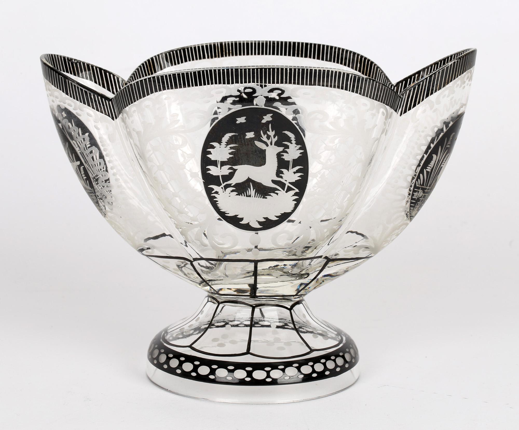 Steinschönau Schwarzlot Engraved and Etched Glass Pedestal Vase 11