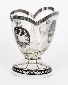 Steinschönau Schwarzlot Engraved and Etched Glass Pedestal Vase
