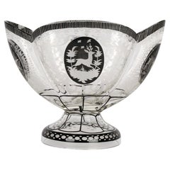 Steinschönau Schwarzlot Engraved and Etched Glass Pedestal Vase