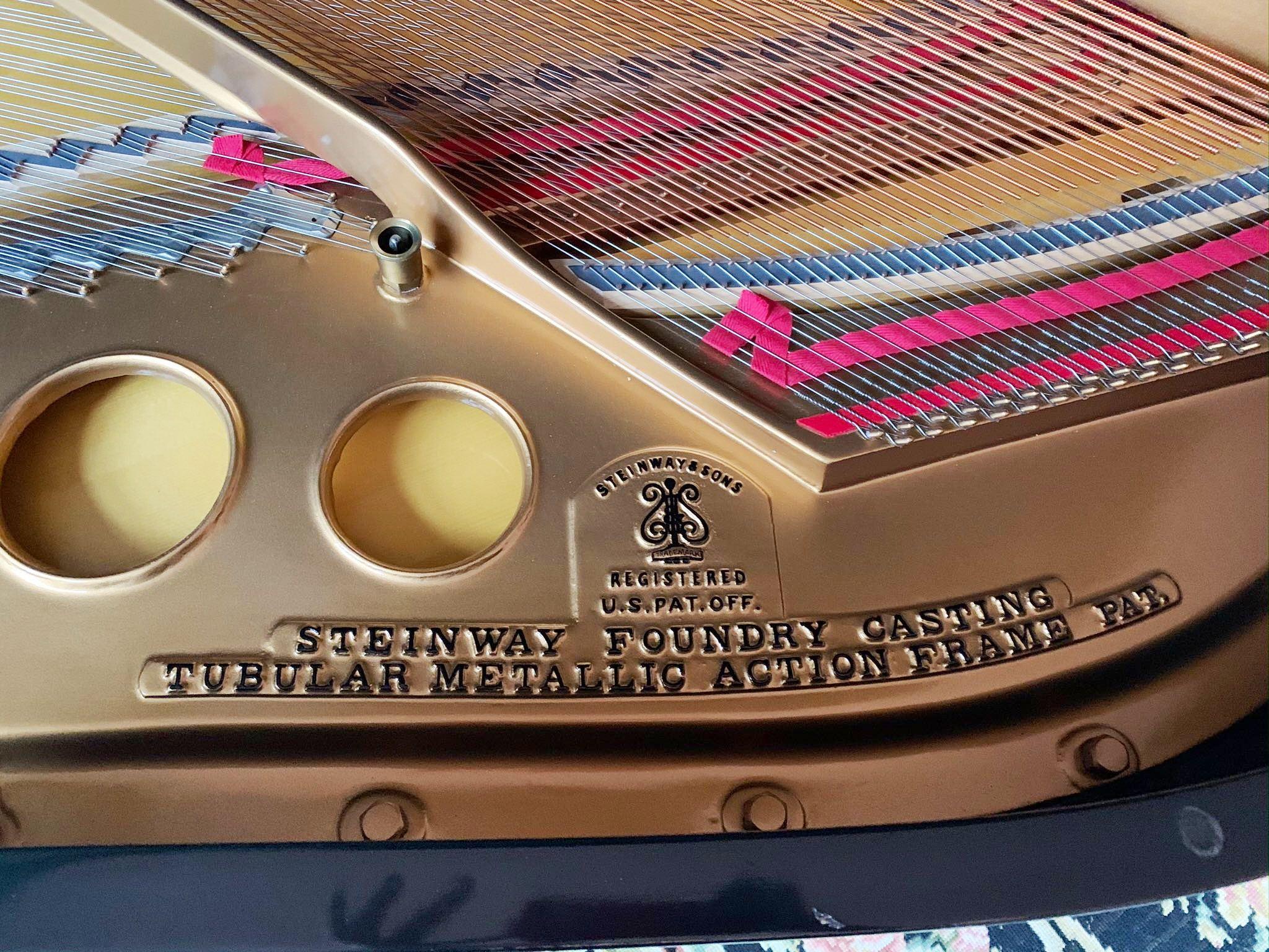 Lacquered Steinway Baby Grand Piano with Matching Tufted Leather Stool