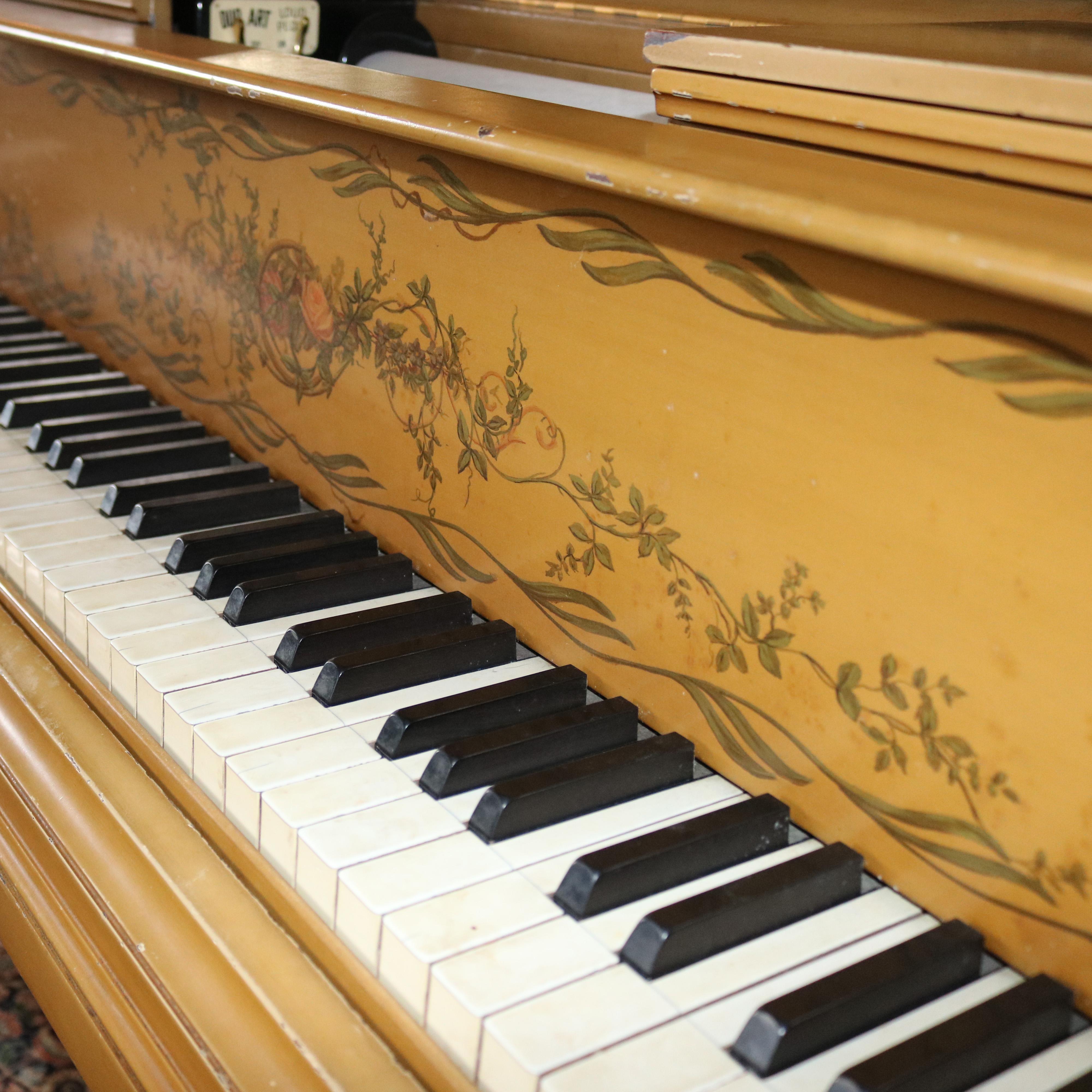 20th Century Steinway Duo Art M Aeolian Player Grand Piano, Custom Painted Decorated, 20th C